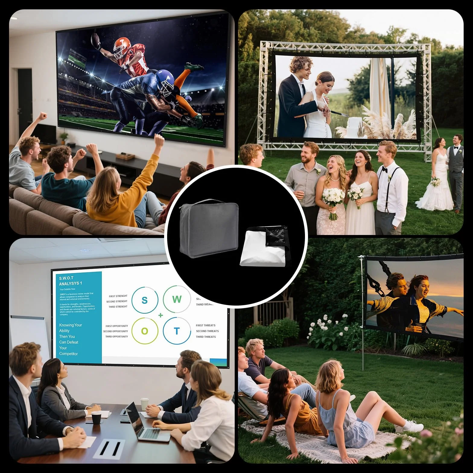 VOOPVOR Écran de Projection 150" Pliable Portable 16:9 Noir Opaque Lavable sans Plis