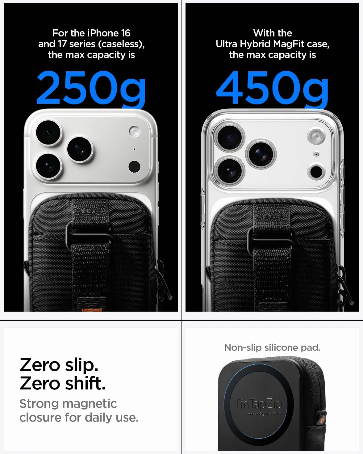 Spigen TinTap Zip MagFit Magnétique Mini-Pochette Porte-Cartes Compatible iPhone 16/15-12 Noir