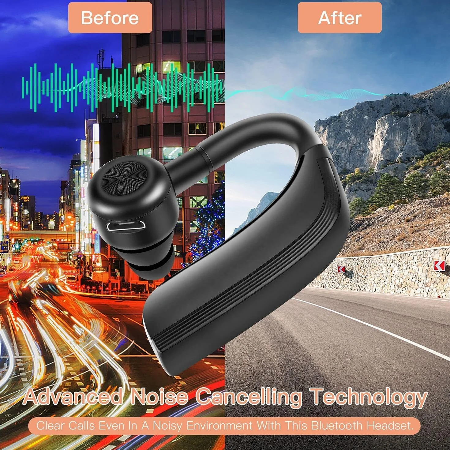 Casque Bluetooth 5.0, Casque Mains Libres D'une Durée de 22 Heures , Oreillette sans Fil Bluetooth avec Suppression du Bruit et Anti-Transpiration IPX4 pour Le Bureau, Les Affaires, La Conduite