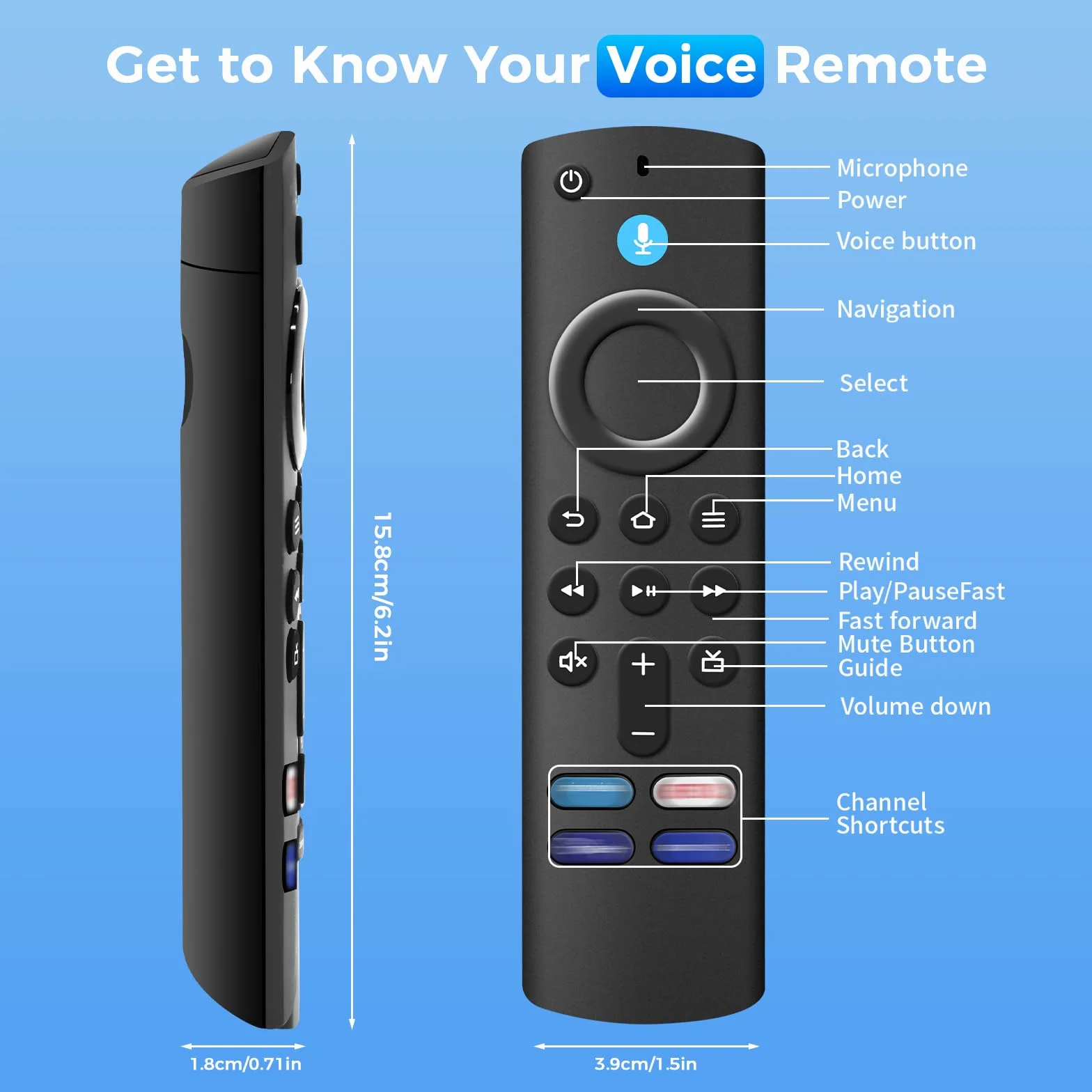 Télécommande Vocale de Remplacement 3e Génération Compatible avec Fire TV Stick 2/3 Gen 4K 4K Max Lite HD Fire TV Cube 2nd 3rd Gen Bluetooth 4 Touches Raccourcis