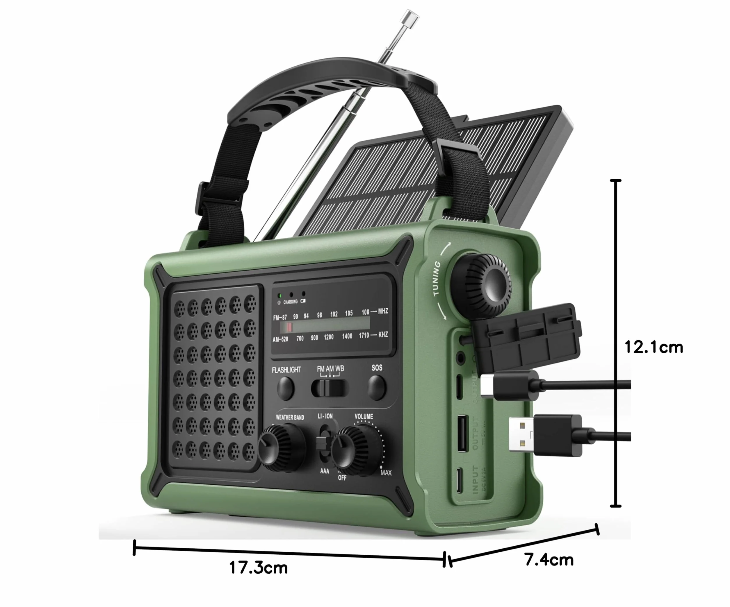 ROCAM Radio d’Urgence à Manivelle 12000mAh avec Panneau Solaire 8500mm² & Dynamo 650mA, Radio AM/FM Portable avec Torche LED, Lampe de Lecture, USB, Alarme SOS – Camping, Coupure de Courant, Survie
