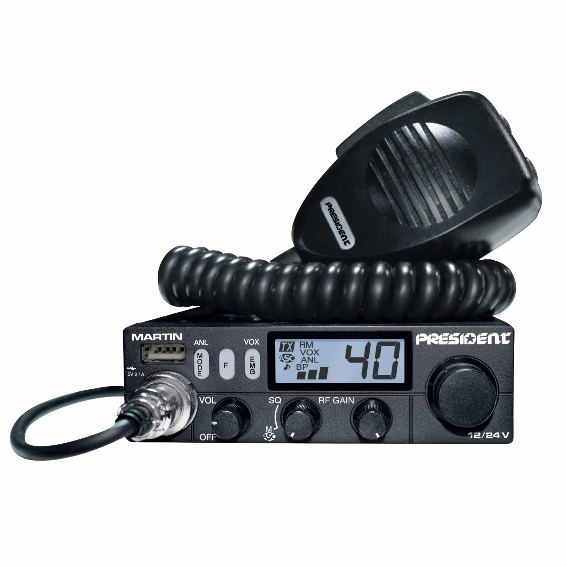 PRESIDENT Martin Multistandard 40CH AM/FM Roger Beep Scan ANL Filtre 4 W 12/24 V avec écran Multicolore