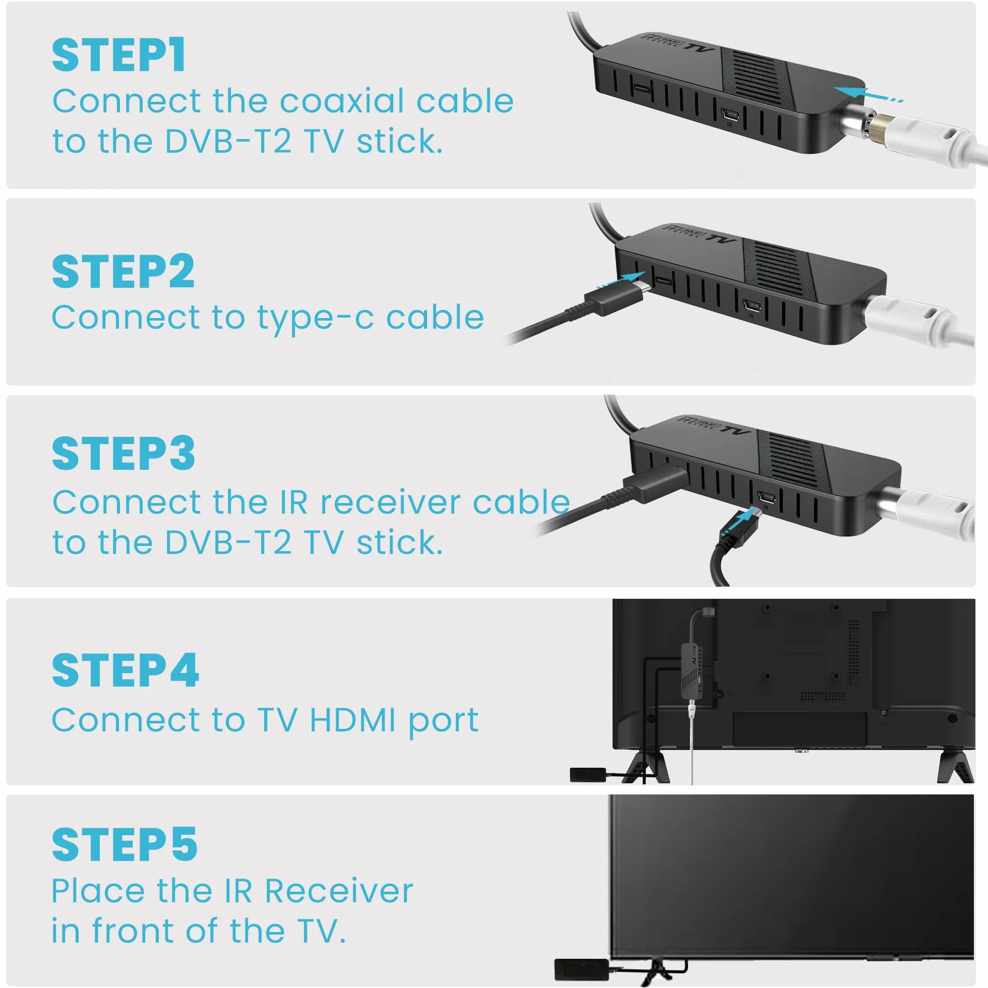 Leyf Décodeur DVB-T2 TNT Full HD 1080P HEVC H265, HDMI/AV USB, Télécommande 2en1