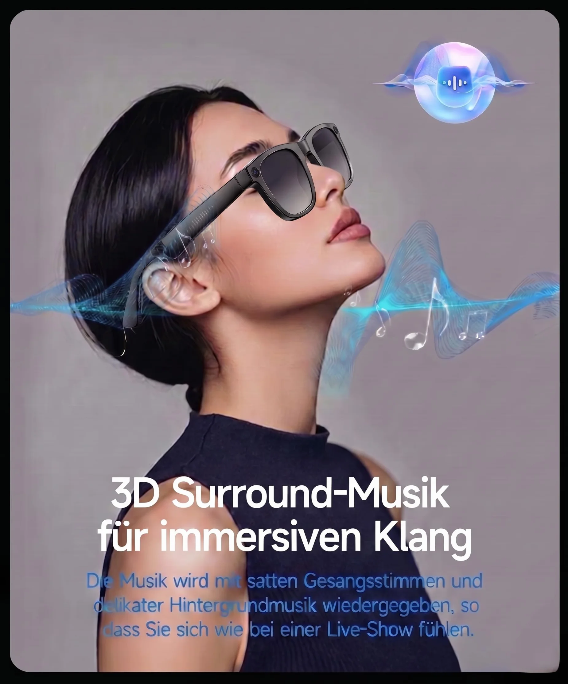 Lunettes intelligentes avec KI & Bluetooth, assistant vocal ChatGPT, protection UV, Wi-Fi, traduction en temps réel en 89 langues, caméra 2K, audio ouvert, étanchéité IP65, identification des objets