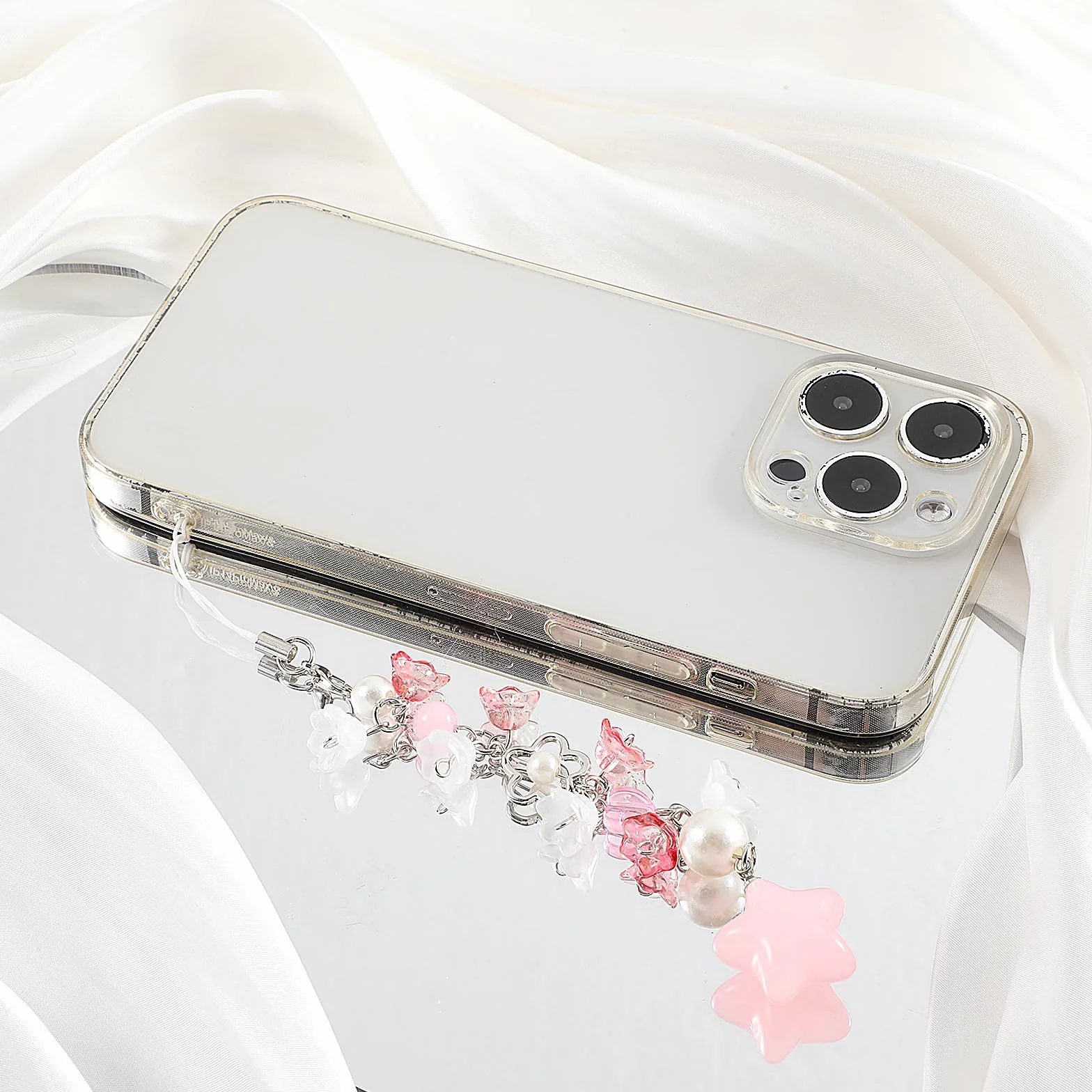 Mabor Pendentif téléphone portable rose fleurs étoiles Y2K dragonne porte-clés