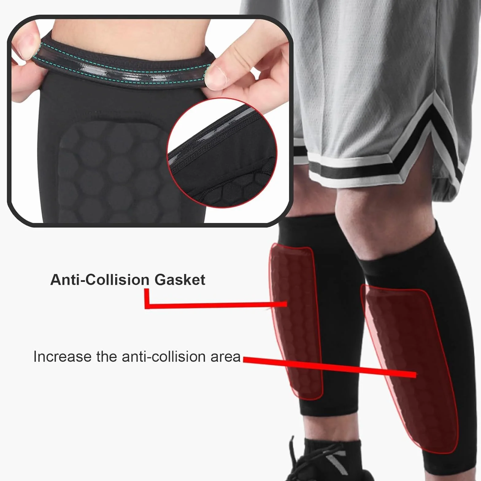 Chaussette Protege Tibias Ski Anti-Collision Longs élastiques Structure Nid d'abeille pour Skier Football