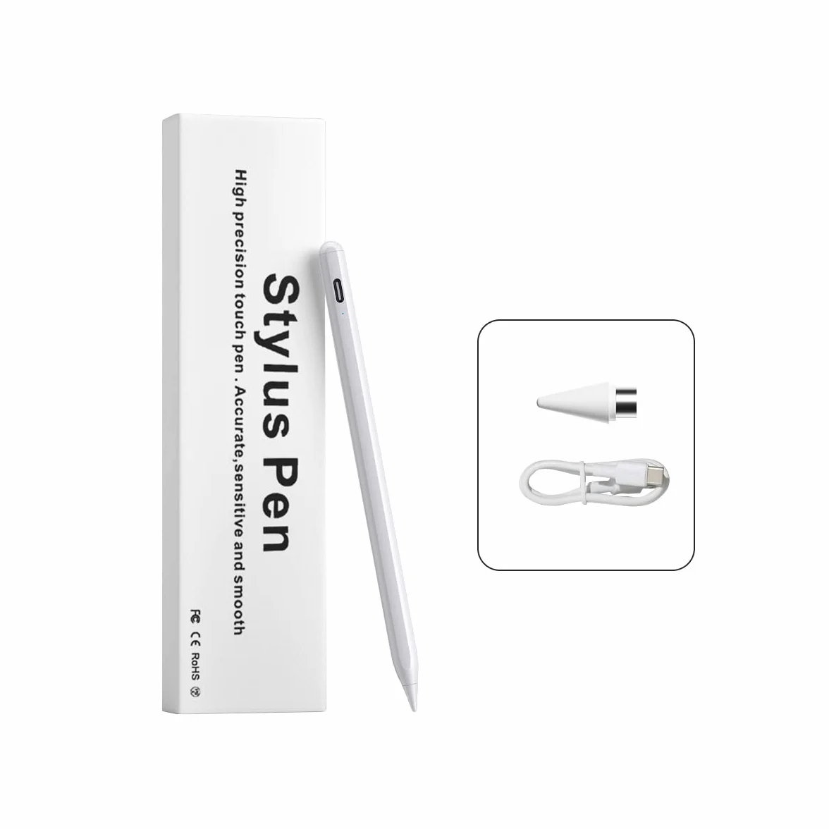 Stylet Tablette Tactile Capacitif Universel avec 2 Embouts de Rechange pour Android iOS Smartphone (Blanc)