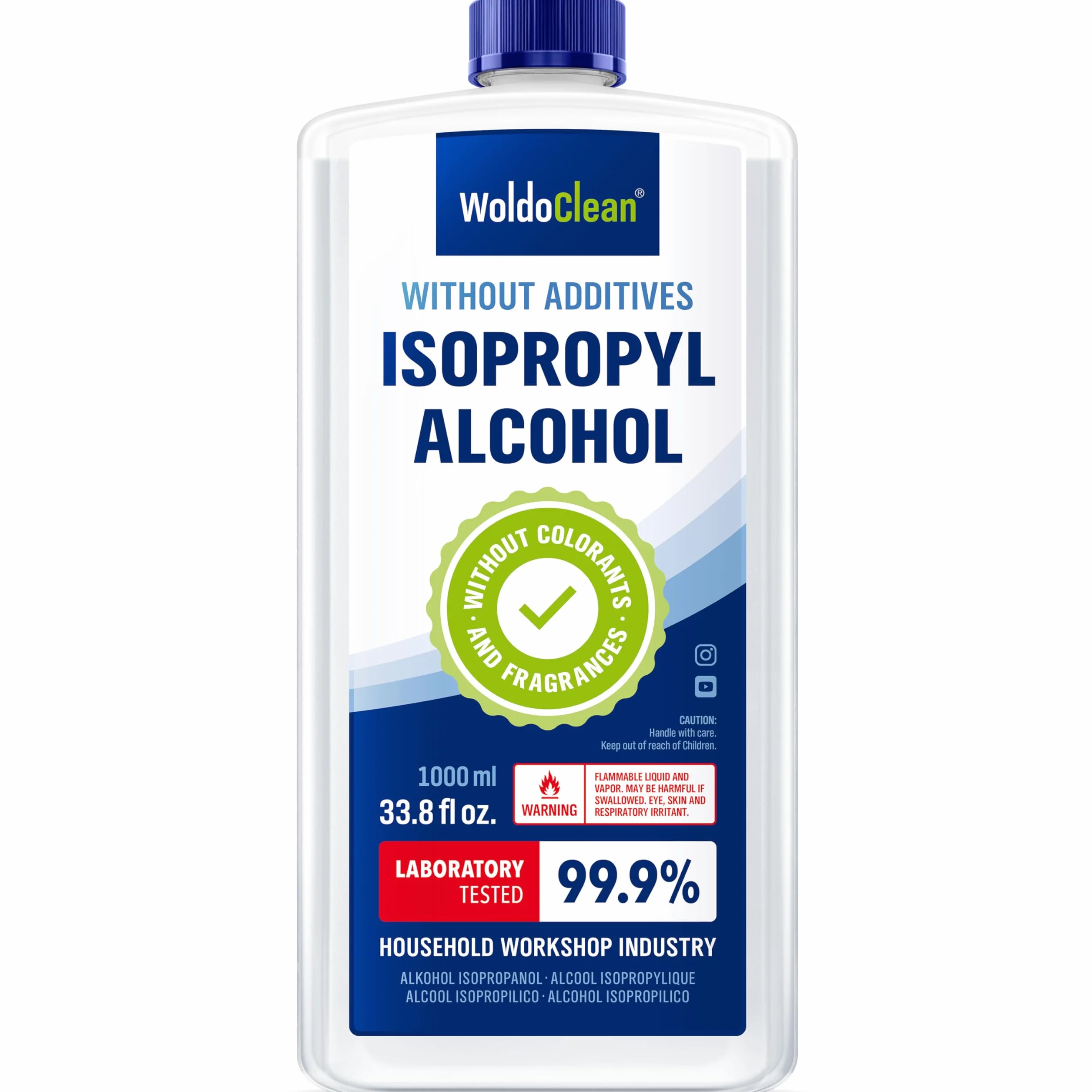 WoldoClean Isopropanol 99,9% Alcool Isopropylique 1L - IPA Haute Pureté, Incolore & Inodore, Sans Résidu pour Électronique, Imprimante 3D, Verre & Métal