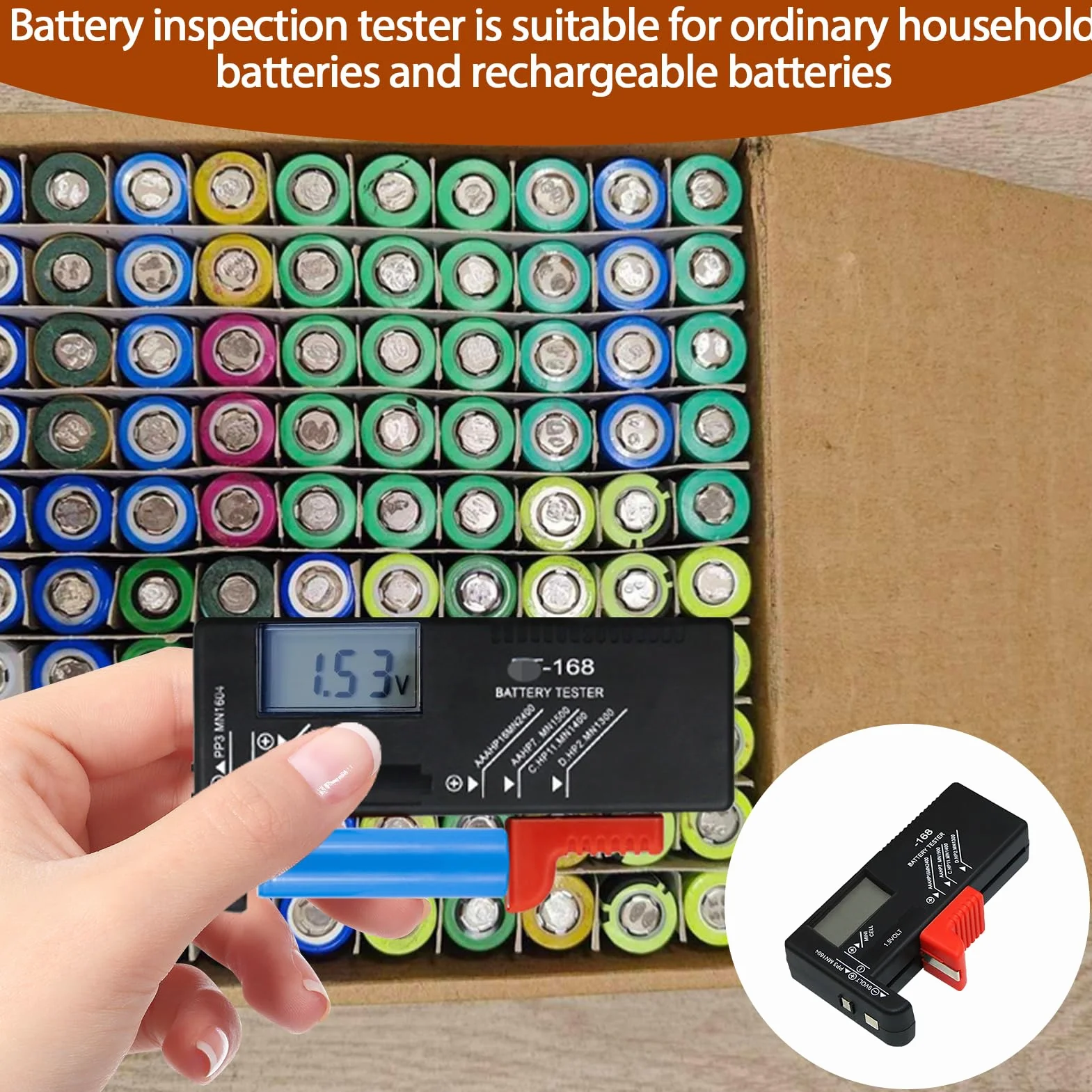 Testeur de Piles Universel Numérique BT-168D pour AA AAA C D 9V 1.5V Piles Bouton avec Ecran LCD