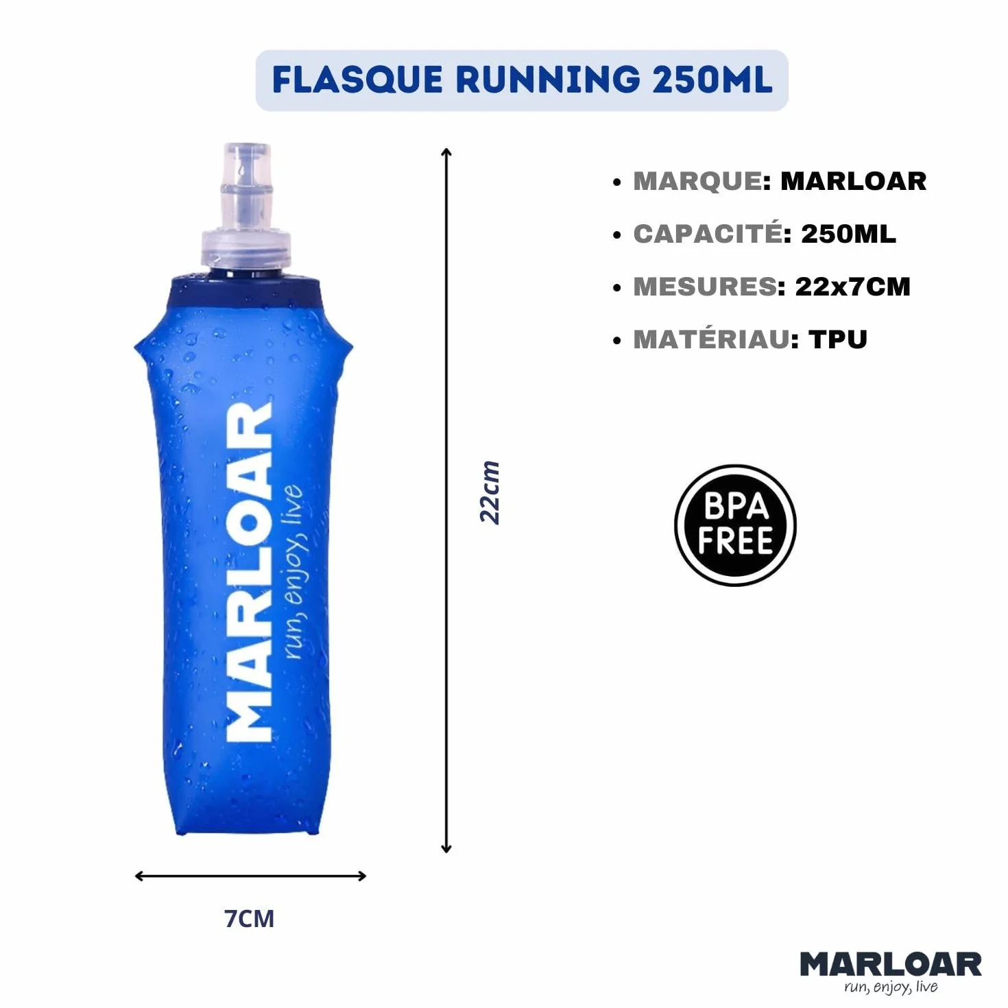 Gourdes Souples et Pliables Flasque Running 250ml Bleu Pack de 2 Sans BPA