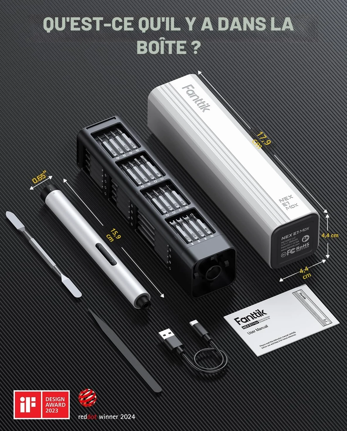 Fanttik E1 MAX mini tournevis électrique, set de tournevis de précision avec 50 embouts magnétiques, 2 vitesses de couple,convient pour téléphone portable/caméra/ordinateur portable/montre (Blanc)