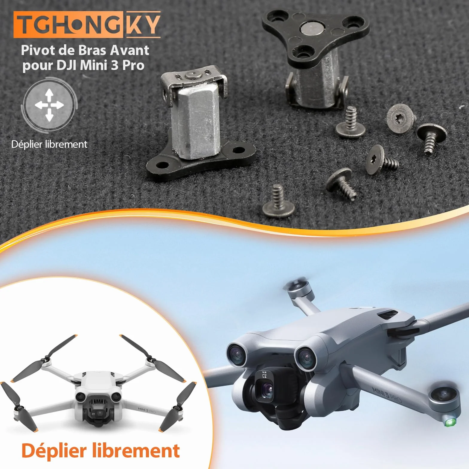 2* Pivot de Bras Avant pour DJI Mini 3/Mini 3 Pro Bras de Drone pour DJI Mini 3/Mini 3 Pro Axe de Bras Avant (6* vis Axe de Bras Avant,1* Outils 4 en 1)