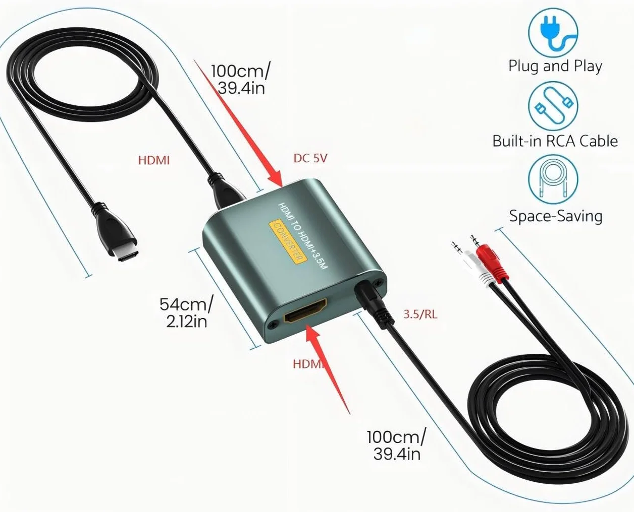Extracteur HDMI Audio 4Kx2K HDMI vers Jack 3.5mm pour PS4 PS5 Xbox Blu-ray DVD