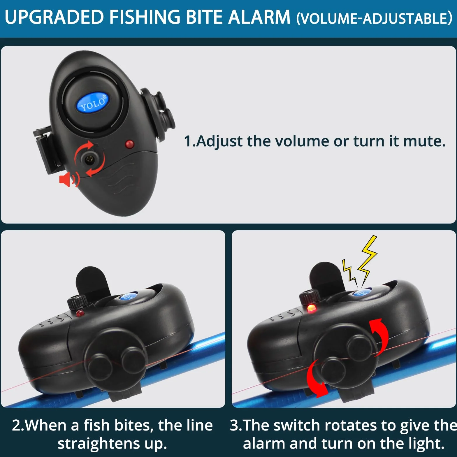 Shackcom Alarme de Pêche Détecteur de Touche Électronique avec Indicateur Lumineux LED et Son Réglable