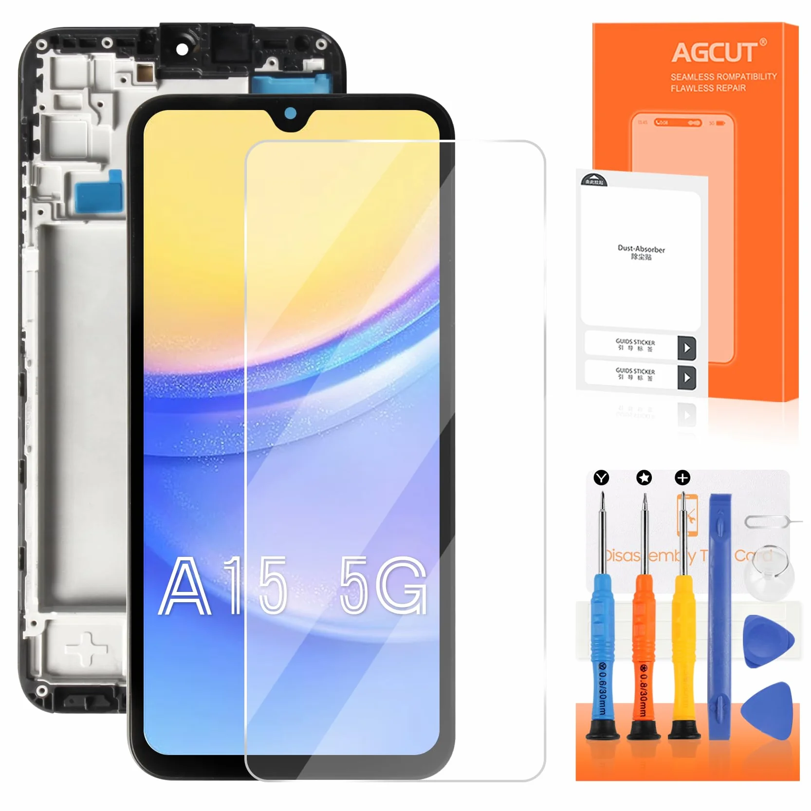 AGCUT Écran LCD pour Samsung A15 4G / 5G LCD Display pour Samsung Galaxy A15 A155F A156B 6,5" LCD Ecran Replacement Touch Screen Digitizer Assembly avec Réparation Outils, Noir avec Cadre