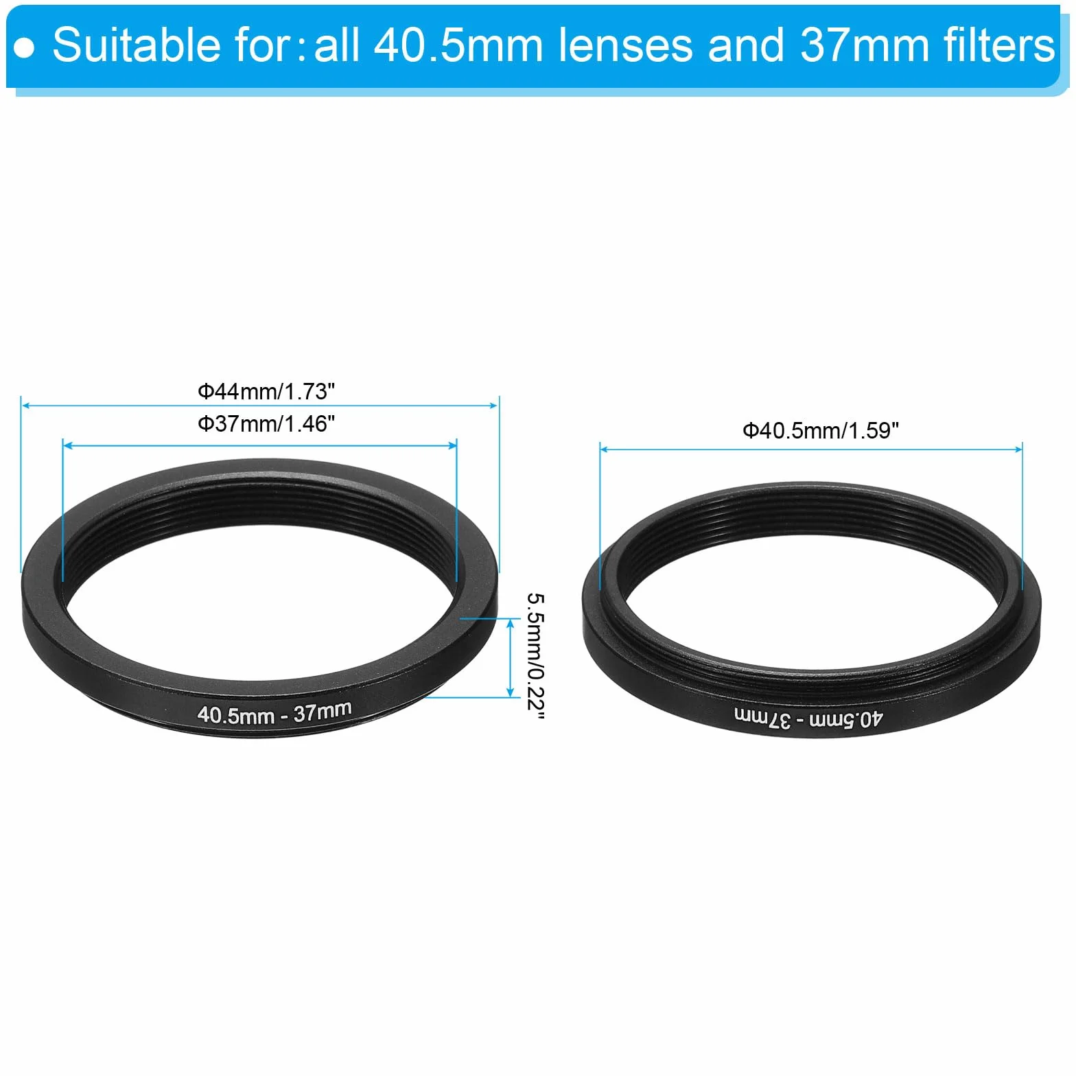PATIKIL Bague de Réduction en Métal 40,5 mm-37 mm, Adaptateur de Filtre d'Objectif d'Appareil Photo en Aluminium pour Capuchon d'Objectif, Noir