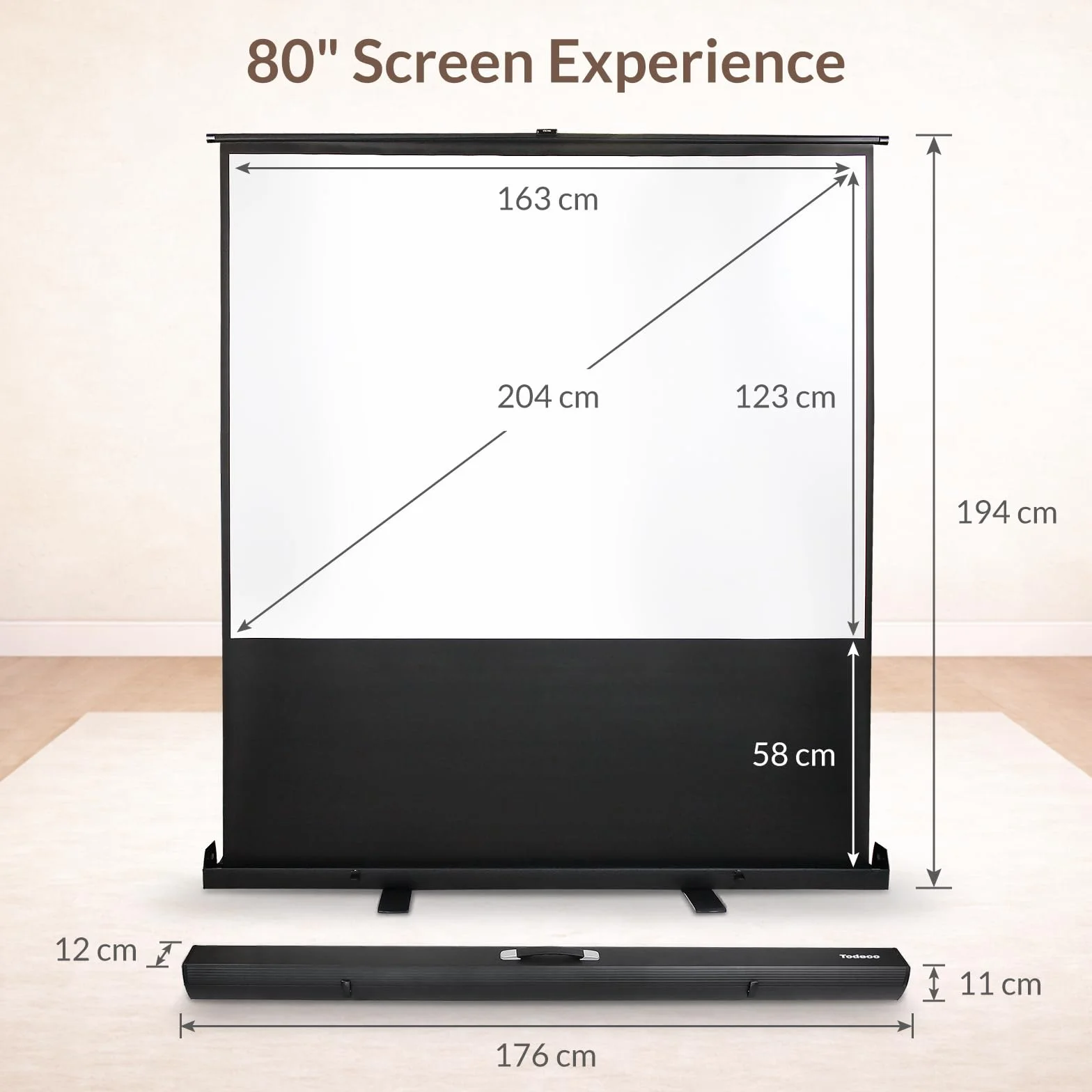 Todeco Ecran de Projection Portable 80 Pouces sur Pied 163 x 123 cm Toile Blanche 4:3