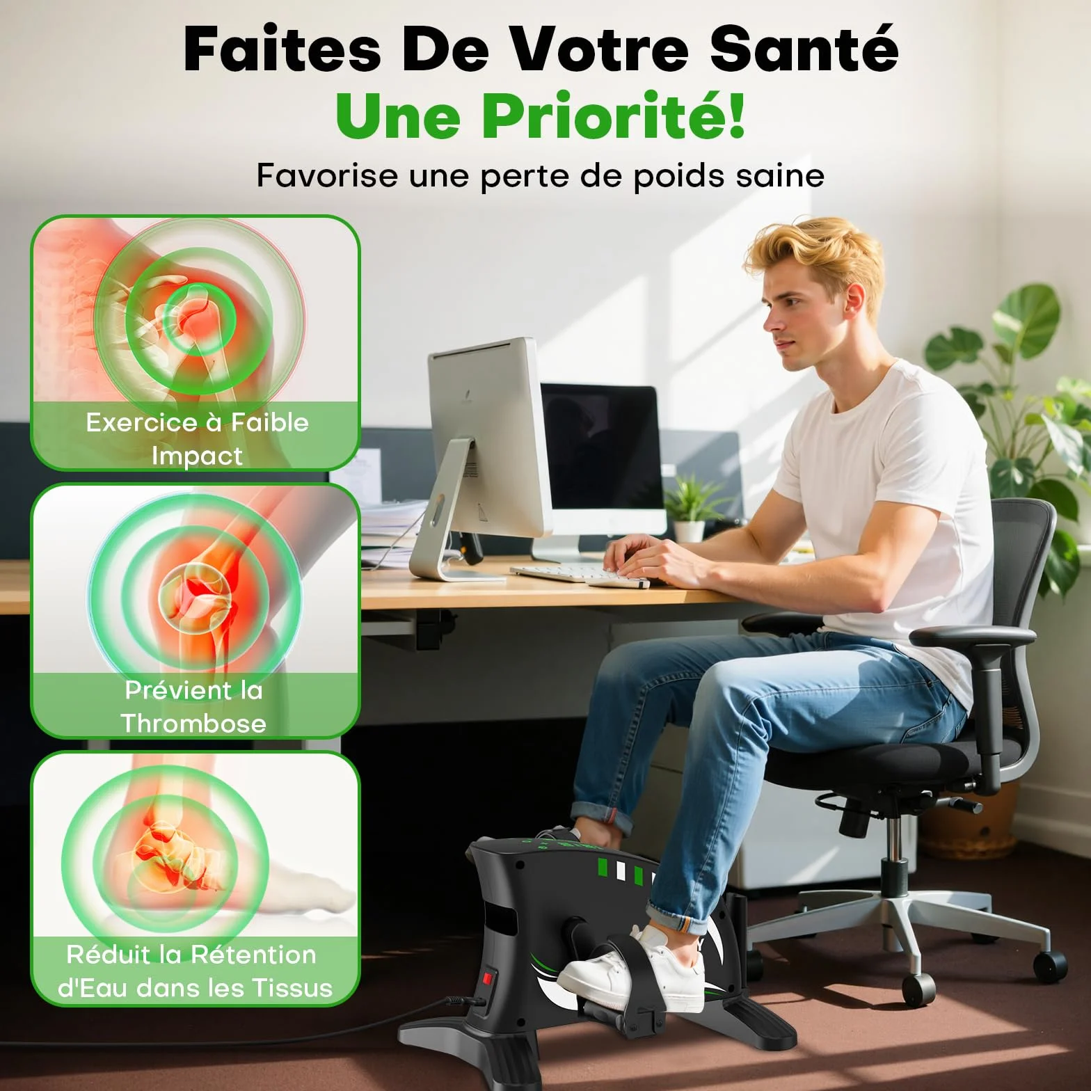Mini Velo Appartement Pedalier avec Résistance & Vitesse Adjustable, 2 en 1 Bureau Électrique pour Bras et Jambes, Grand Écran LCD