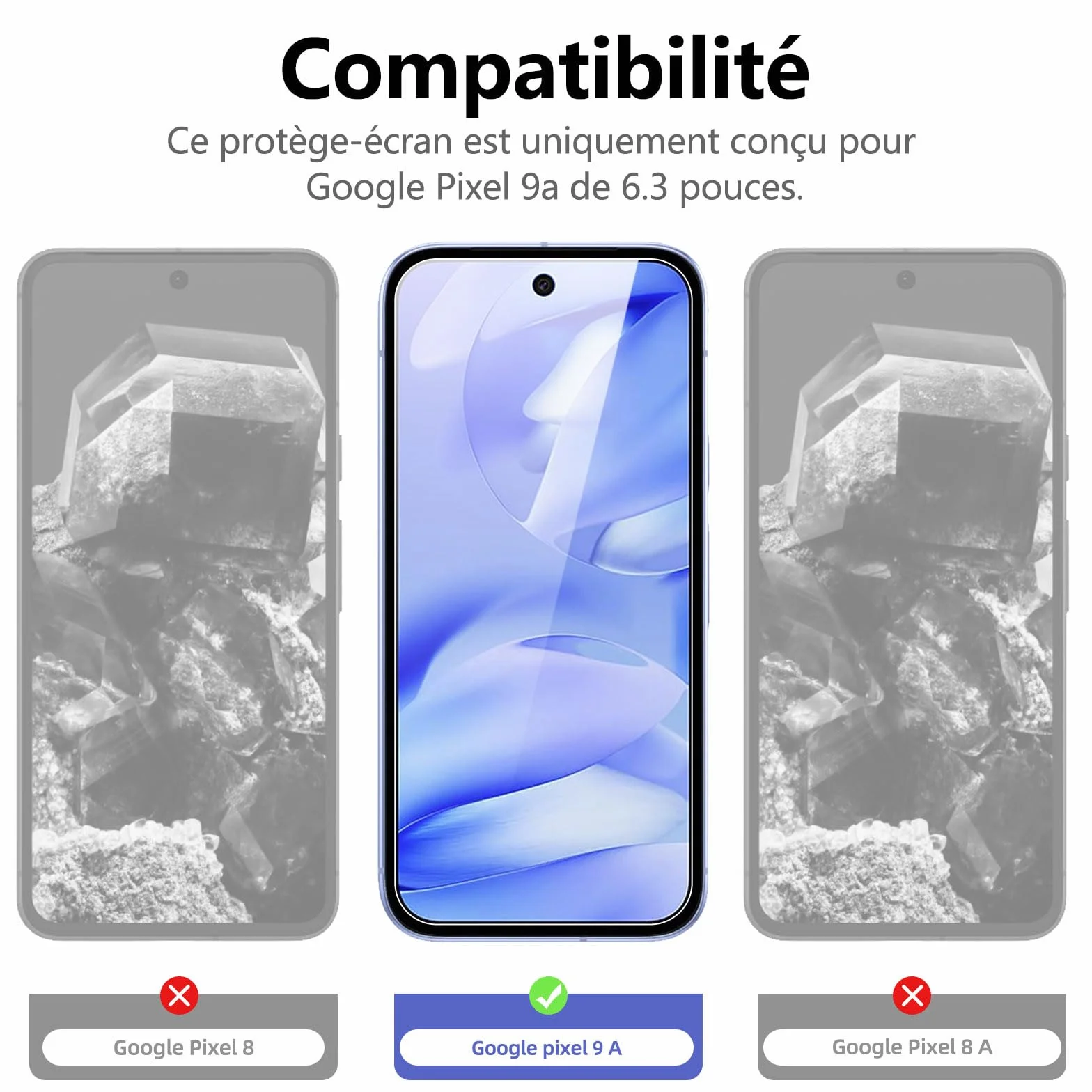 NEW'C Verre Trempé pour Google Pixel 9a Lot de 3, Dureté 9H, Ultra Résistant
