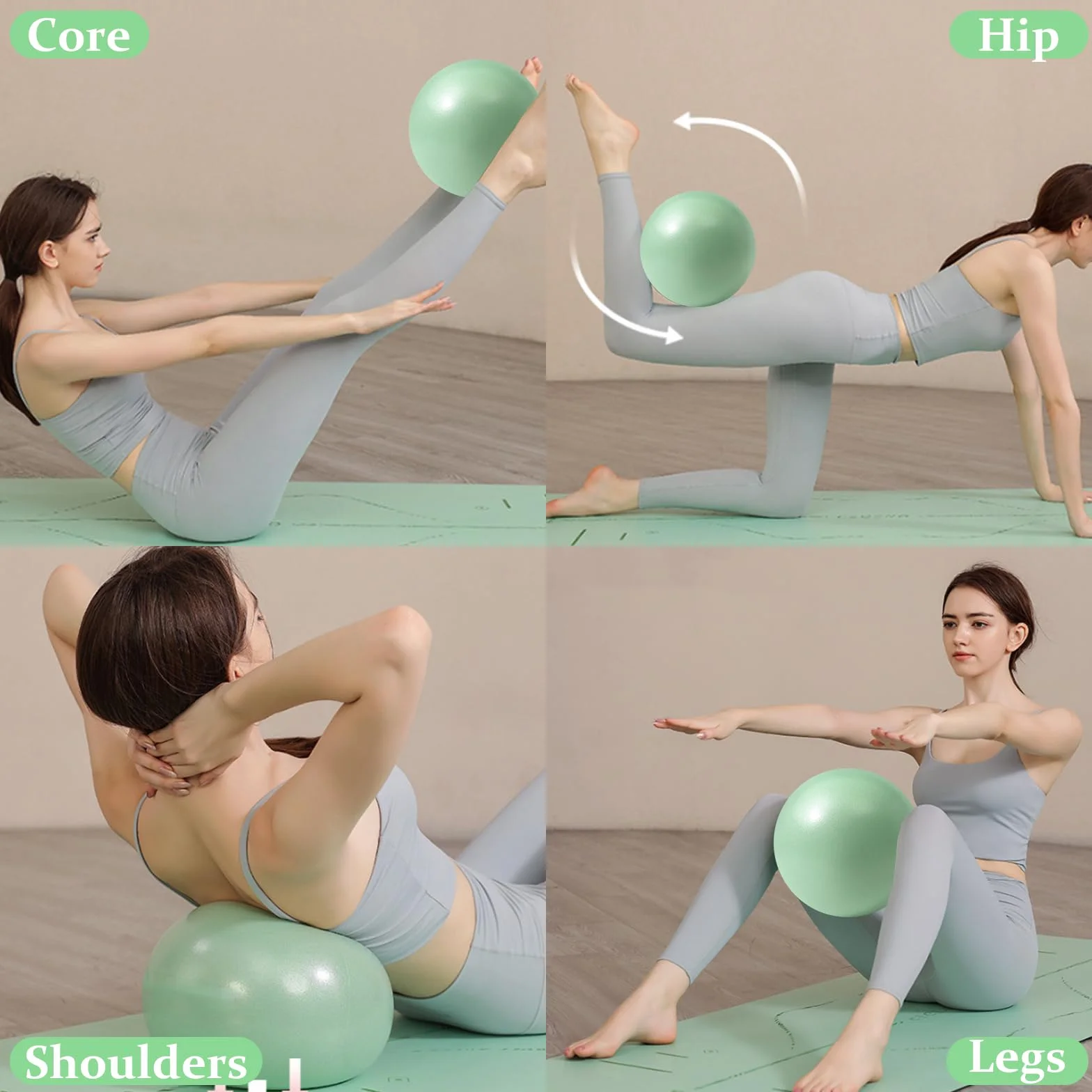 Lot de 3 balles de Pilates 25 cm antidérapantes rose violet vert avec tube de soufflage pour yoga et gym