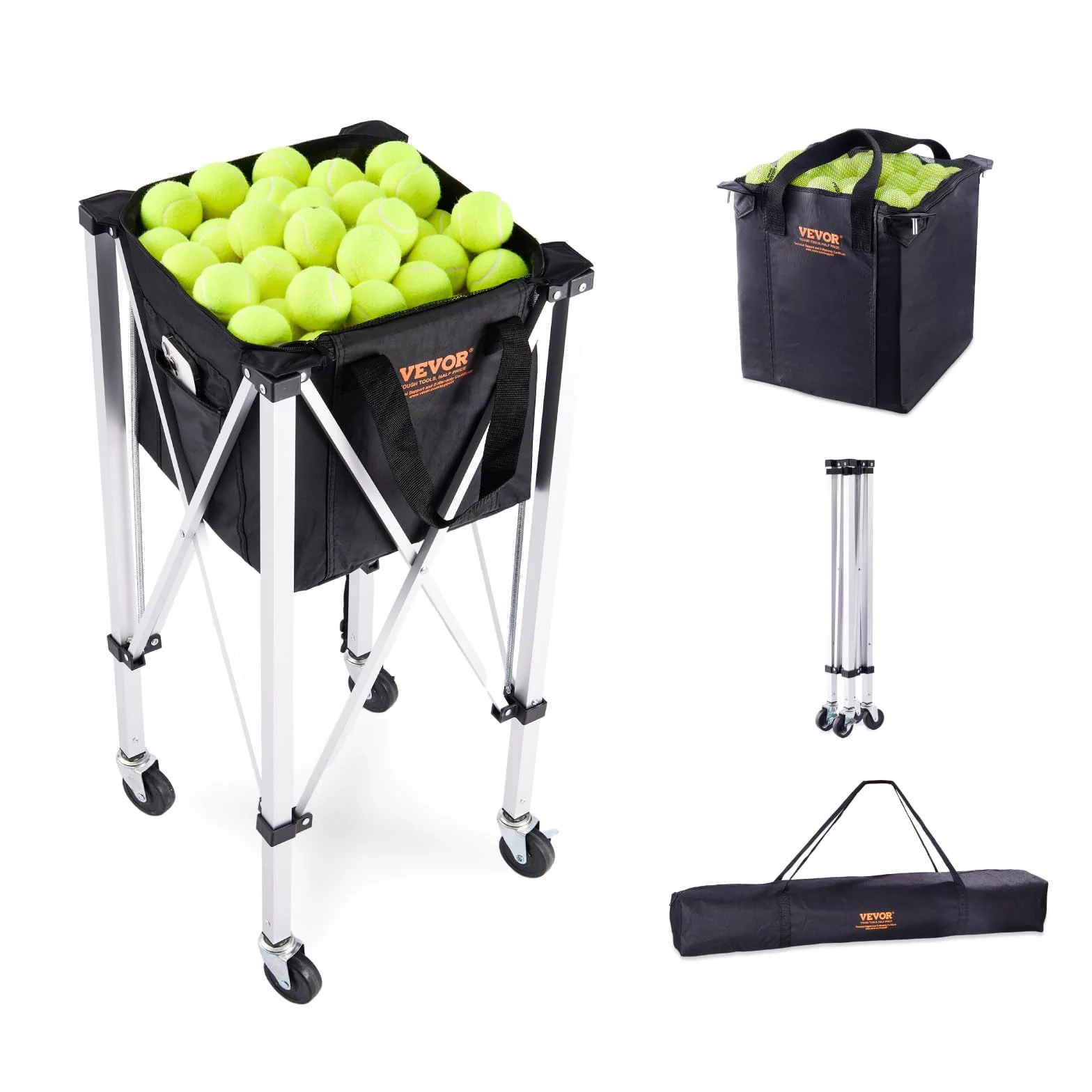VEVOR Panier à Balle de Tennis Pliable 150 balles Chariot Alliage d'aluminium