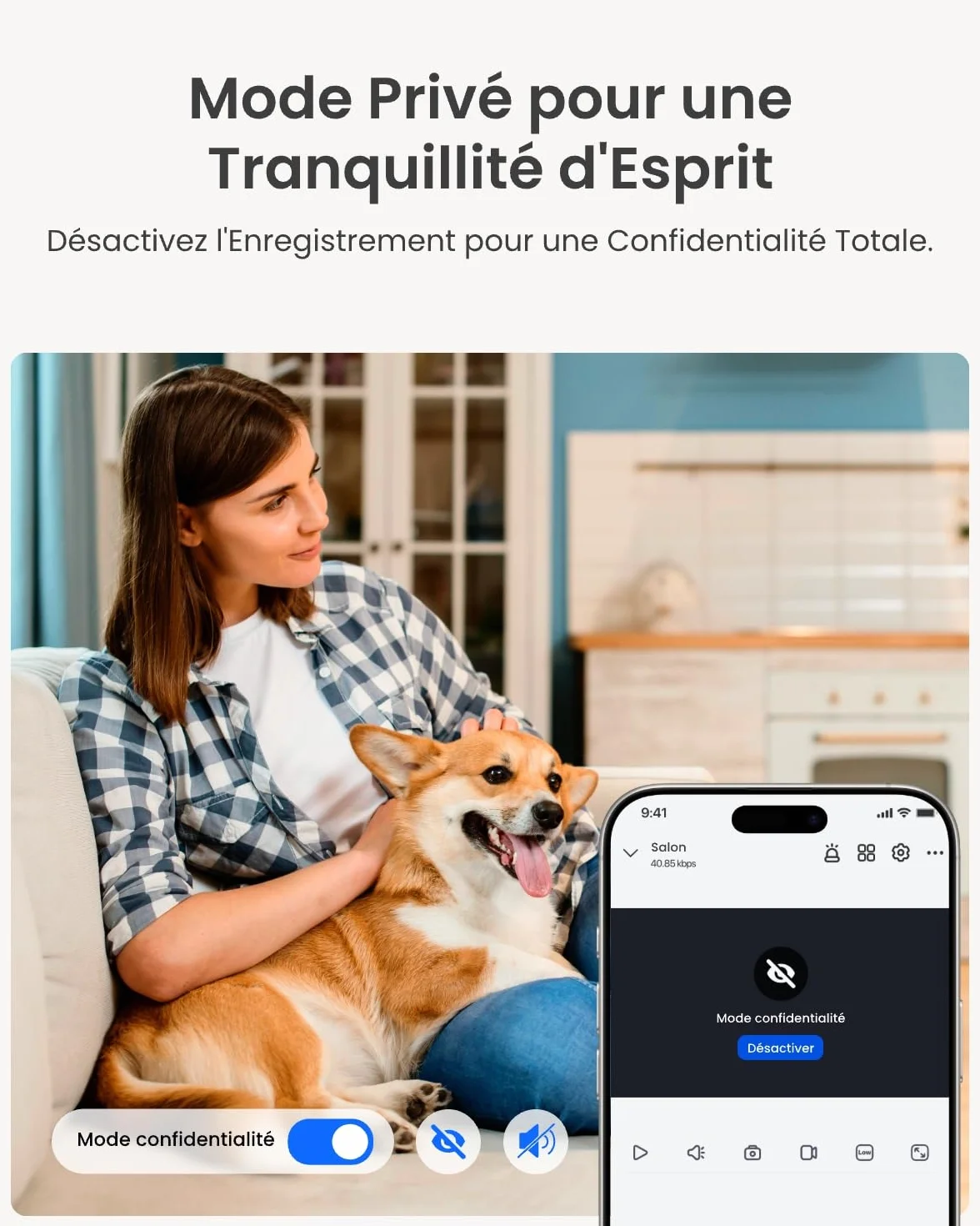 Reolink 4MP Interieur Caméra Surveillance WiFi – Vue à 360°, Suivi Automatique, Détection IA (Personne/Animal/Pleurs), Audio Bidirectionnel, Vision Nocturne, Mode Privé, sans Abonnement – ​​E1