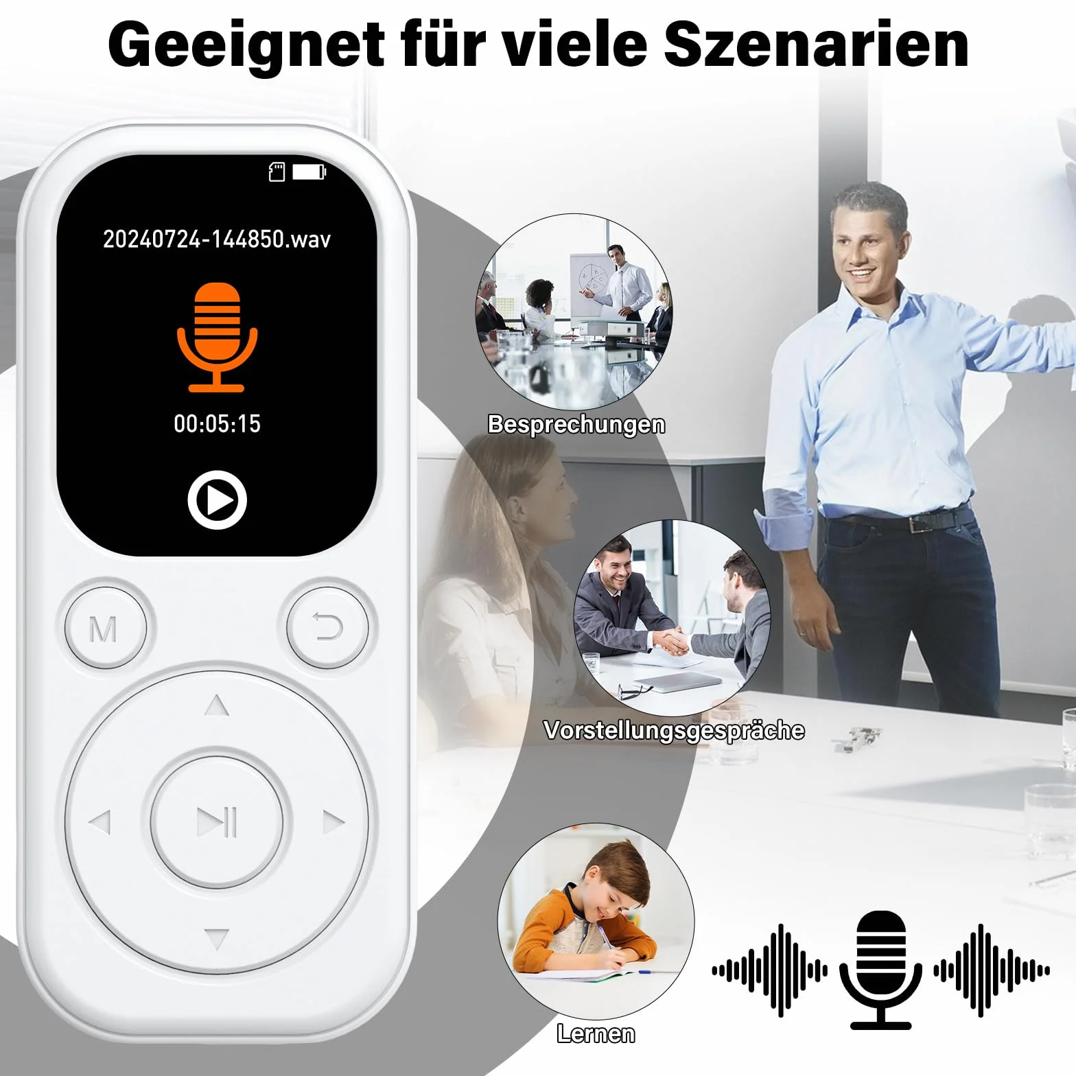 Lecteur MP3 Bluetooth 128 Go avec Radio FM, Enregistreur Vocal, Son HiFi, Blanc