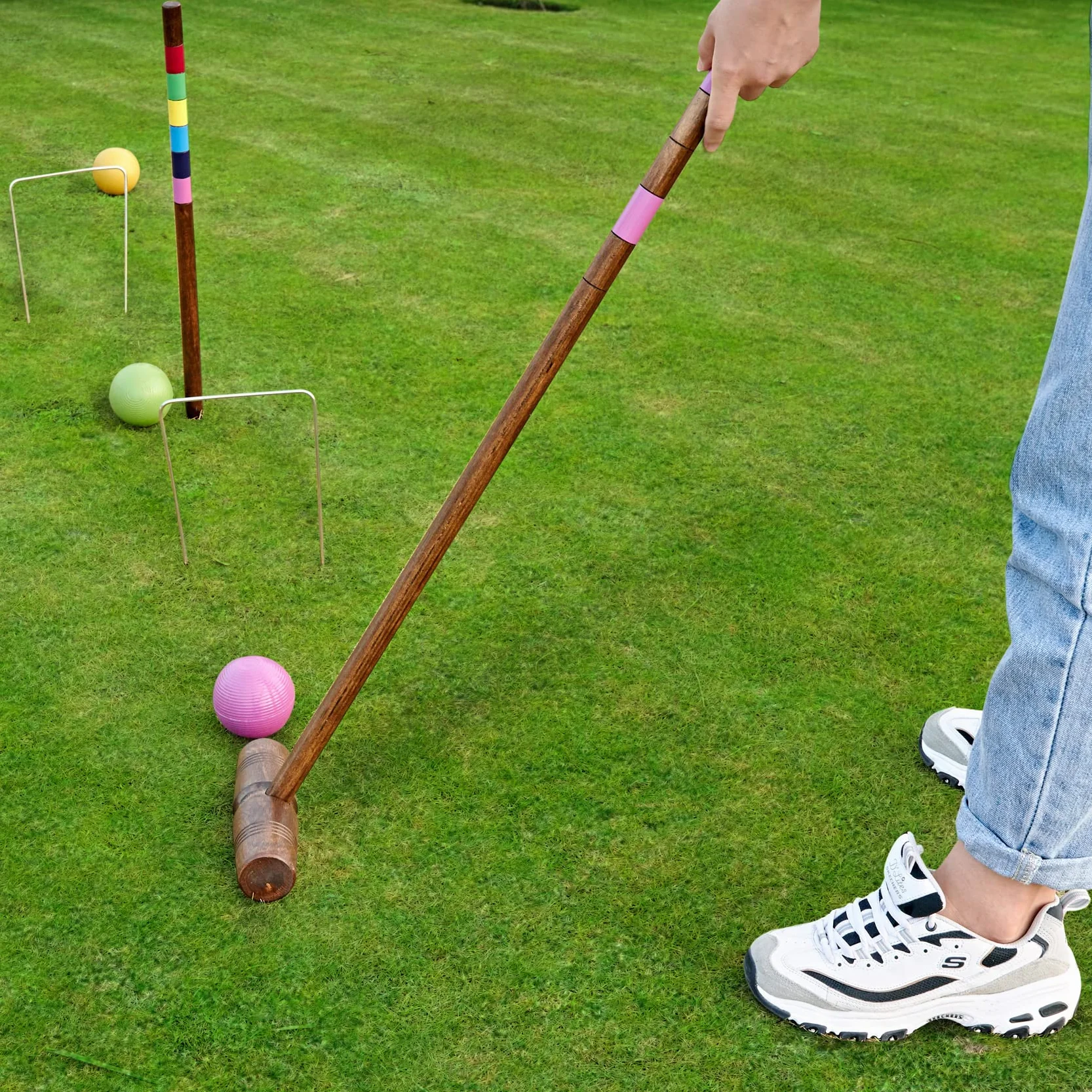 Ensemble de croquet 81.3 cm pour 6 joueurs, Style classique vintage, Piquets pour adultes et famille