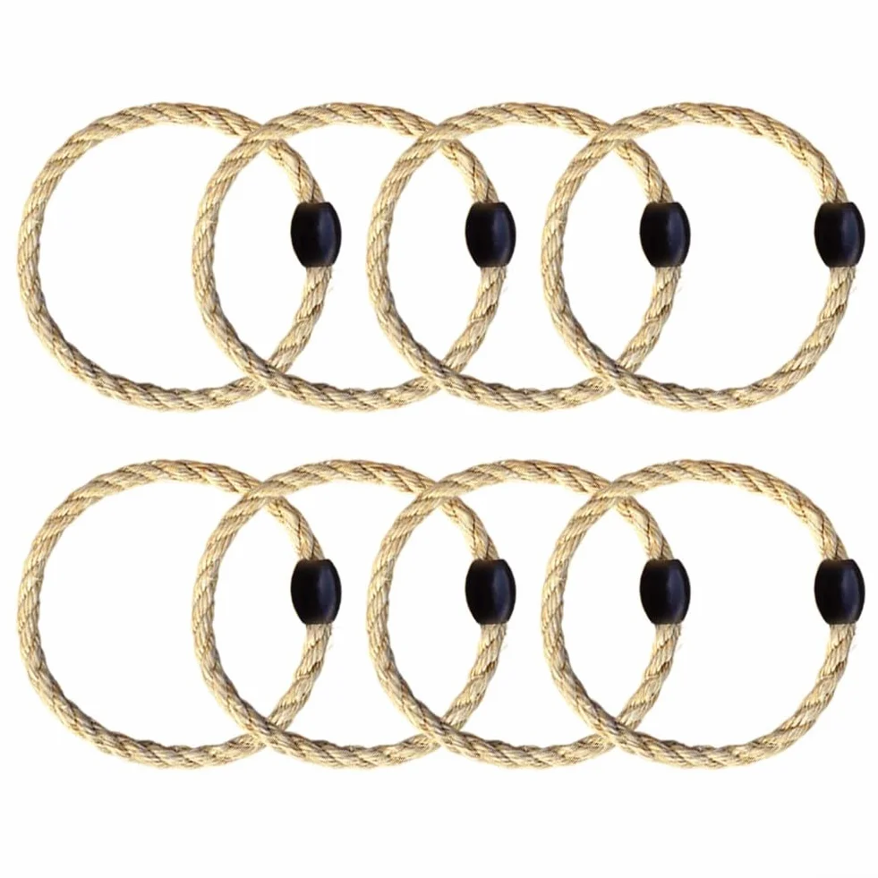 Jeu de lancer d'anneaux 8 pièces corde chanvre perles bois extérieur jardin fêtes enfants