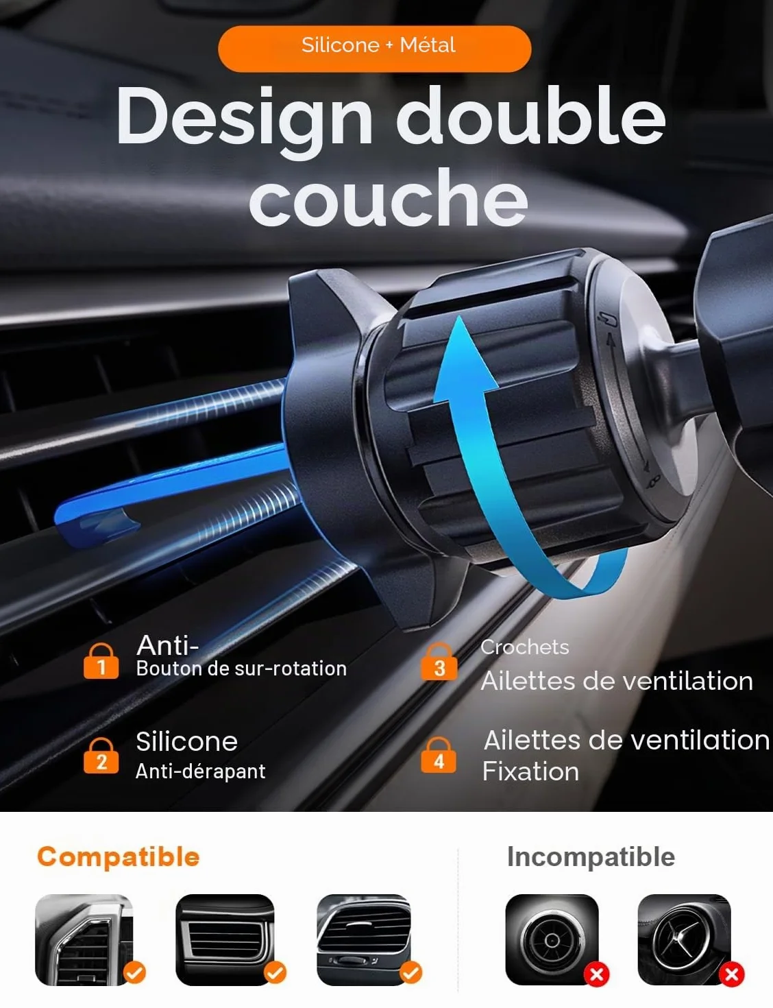 LISEN 15W Pro Support Téléphone Voiture Magsafe Induction Chargeur -[24X N52 Aimants] Support Telephone Voiture Magnetique, 360°Rotation Porte Telephone Voiture Aimanté pour iPhone 17 Pro Max 16-12