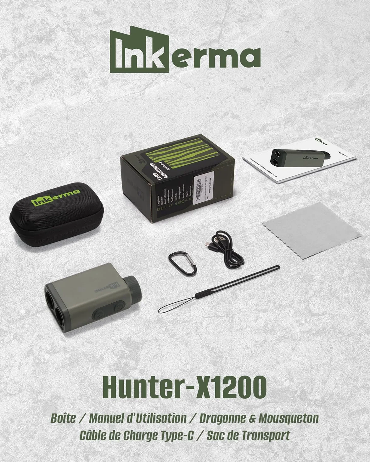 Inkerma Télémètre Golf Chasse 1000/1200M Rechargeable Grossissement 6X Écran LCD Angle Compensation Pente