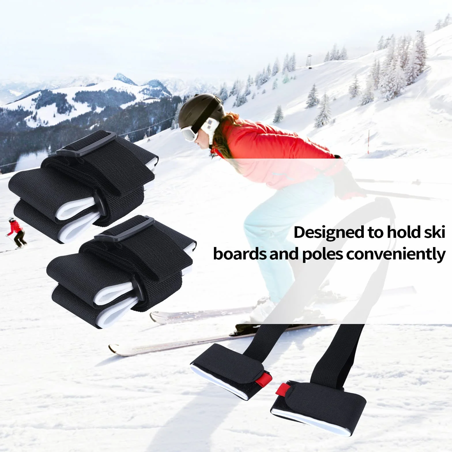 Sangle Porte Skis Réglable 70-110cm, Bandoulière Confortable avec Matériau EVA pour Ski Adulte et Enfant