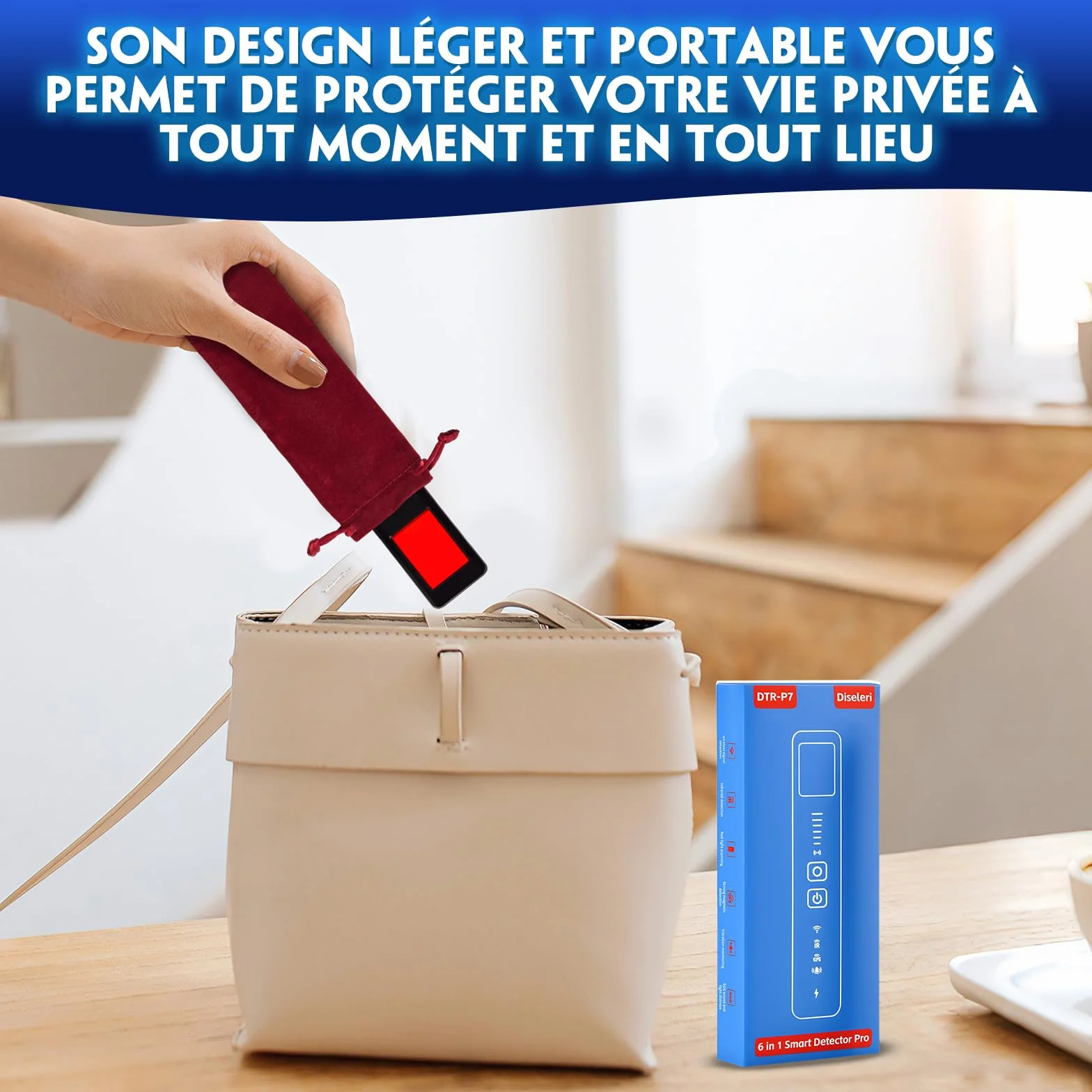 Détecteur de Caméra Cachée 5 en 1 – Détecteur de Micro Espion, Détecteur de Micros GPS, Détecteur RF sans Fil, 6 Niveaux de Sensibilité, Alarme de Sécurité pour Maison, Bureau, Hôtel