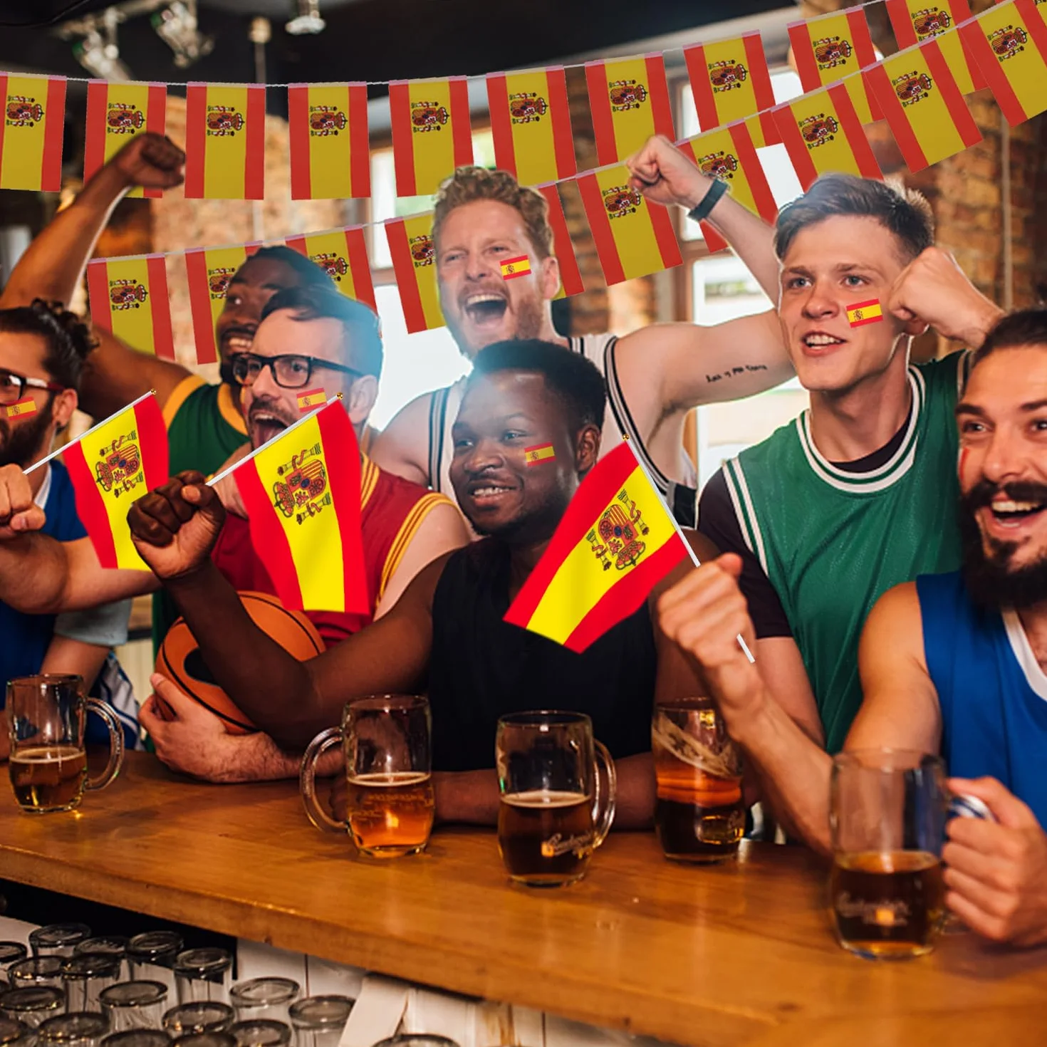 AhfuLife Petit Drapeau Espagnol 30cm, 30 Pcs Mini Drapeaux Espagne pour Décor Football Match Coupe du Monde Fête Nationale