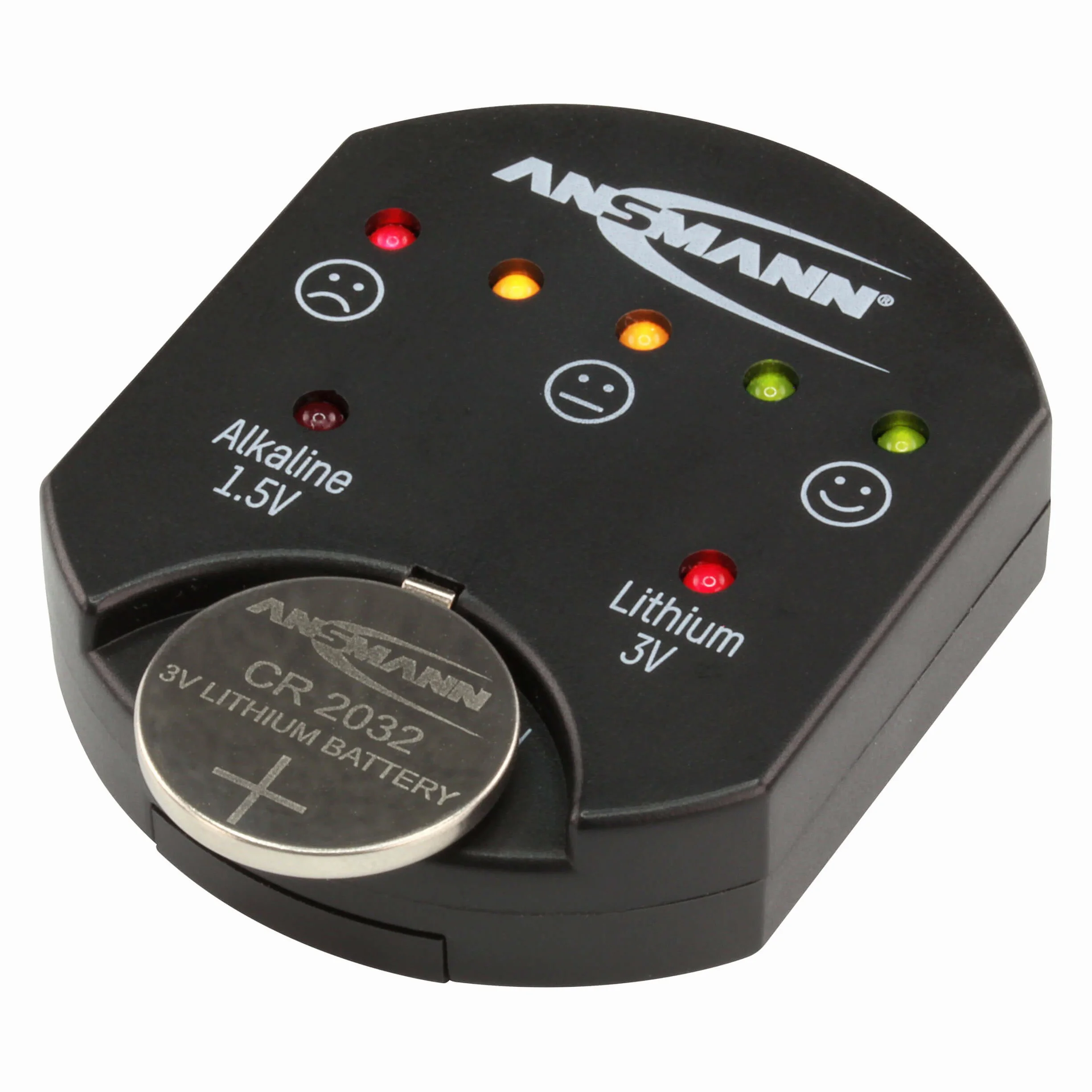 ANSMANN Testeur de piles boutons (1 pce) – Testeur piles plates alcalines 1,5V et lithium 3V – Testeur de capacité des piles de type CR2025, CR2032, LR41, LR44, et autres formats