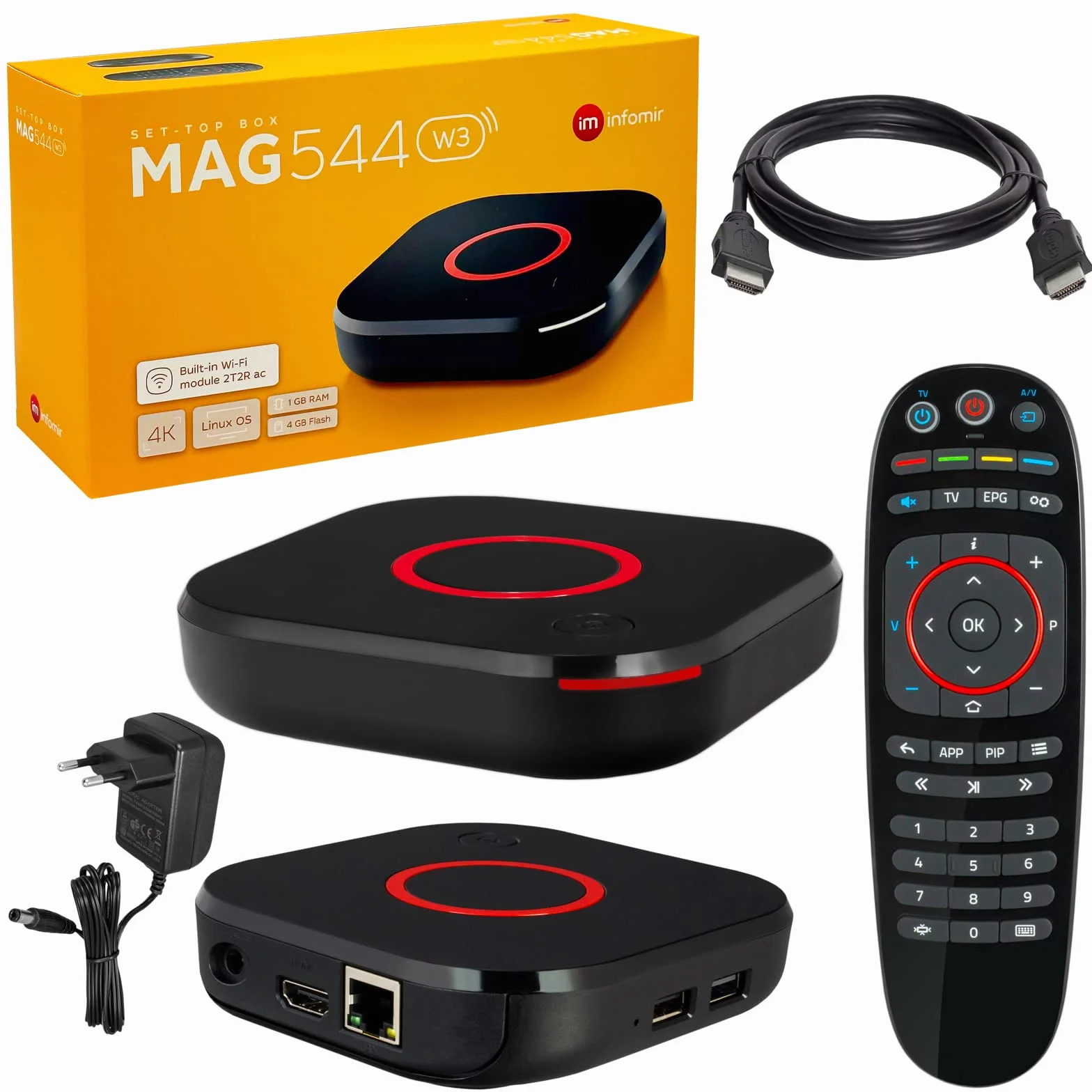 MAG 544w3 Original Infomir & hb-digital Set Top Box 4K Lecteur multimédia Récepteur TV Internet UHD 60FPS 2160p@60 FPS HDMI 2.1 Support 4K et HEVC USB3.0 4X Arm Cortex-A35 + câble HDMI