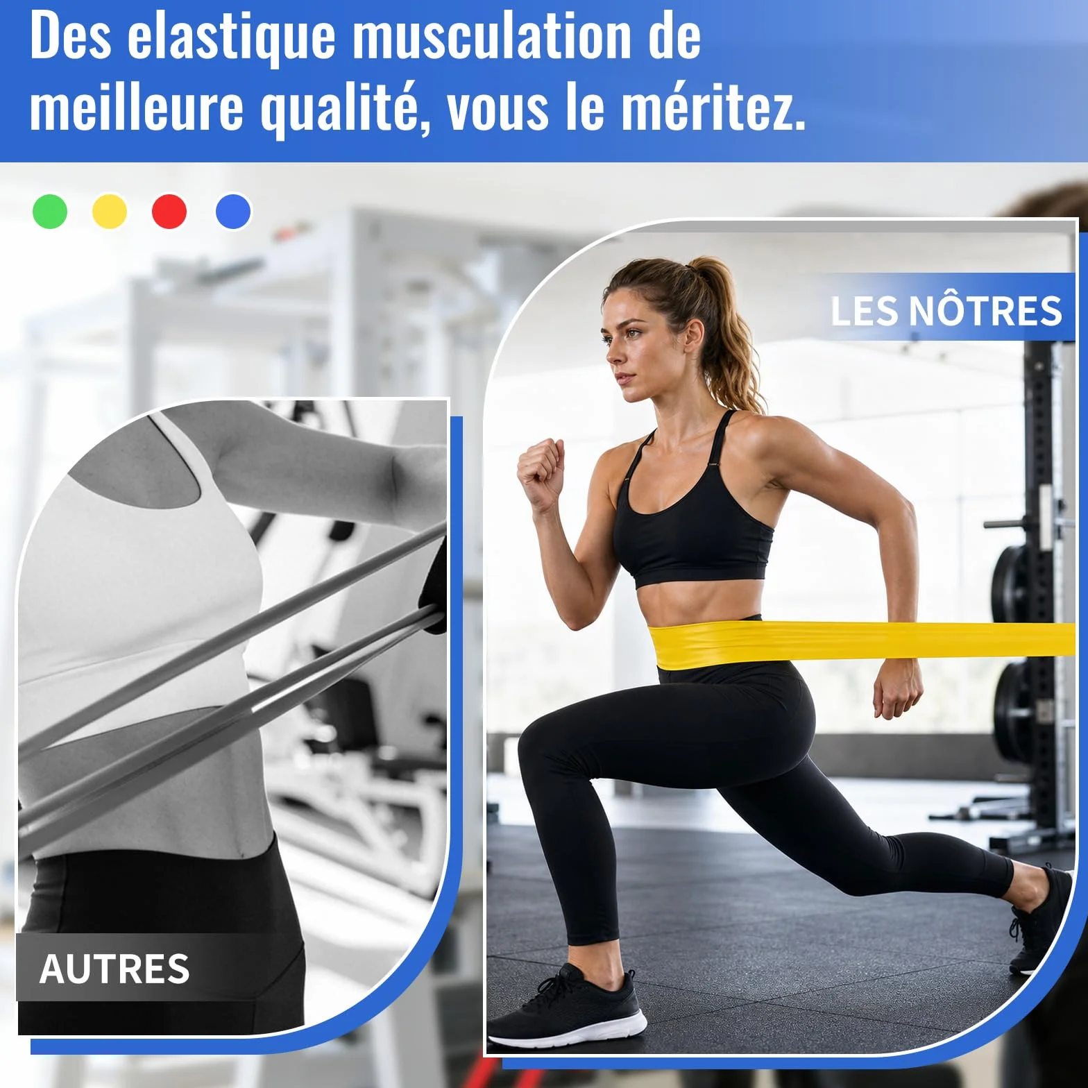 Bandes Élastiques Musculation 1.5M 4 Niveaux Résistance pour Sport Yoga Pilates