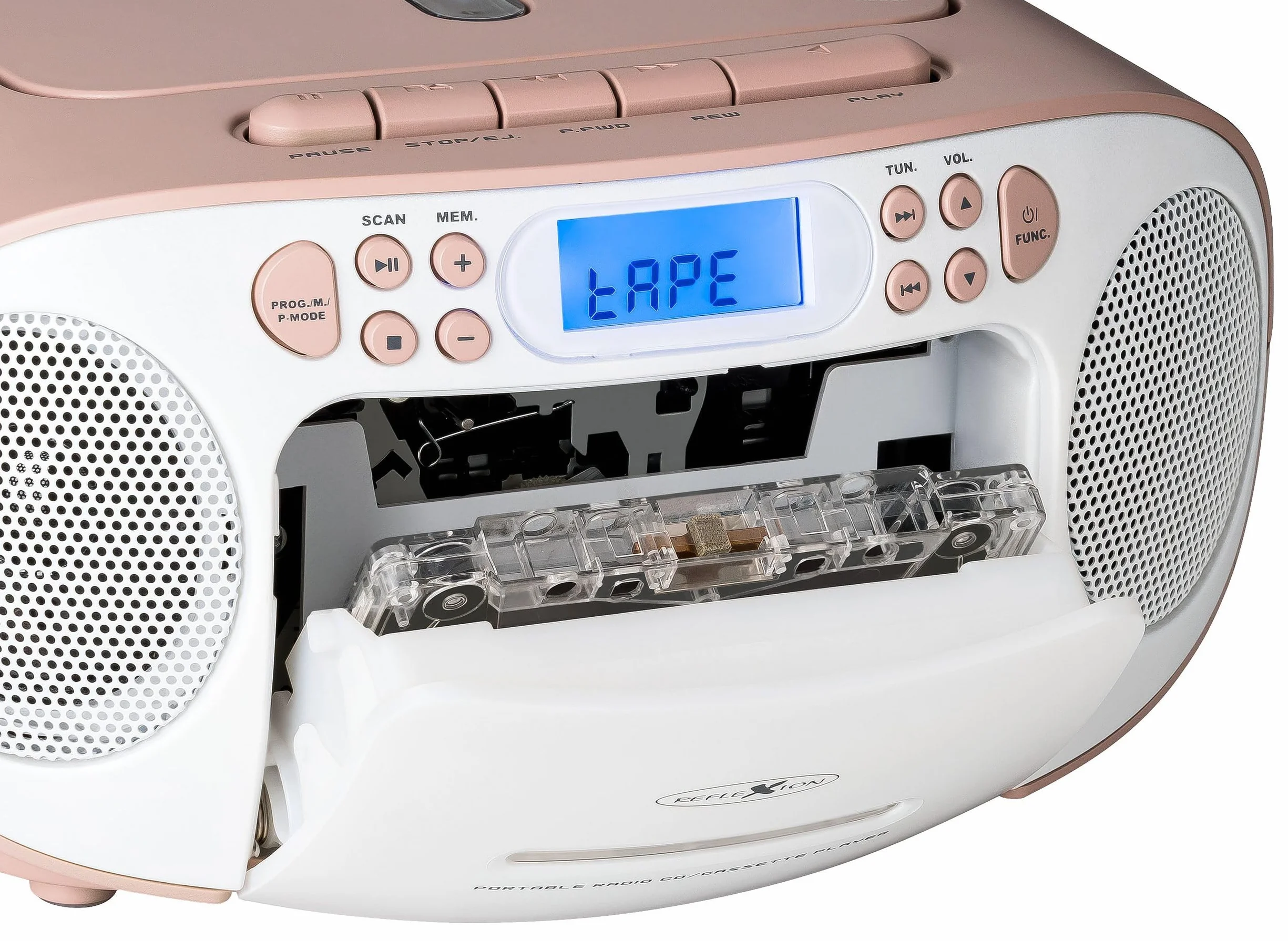 Reflexion RCR2260 Lecteur CD Cassette Radio FM PLL écran LCD AUX Prise Casque Blanc Rose