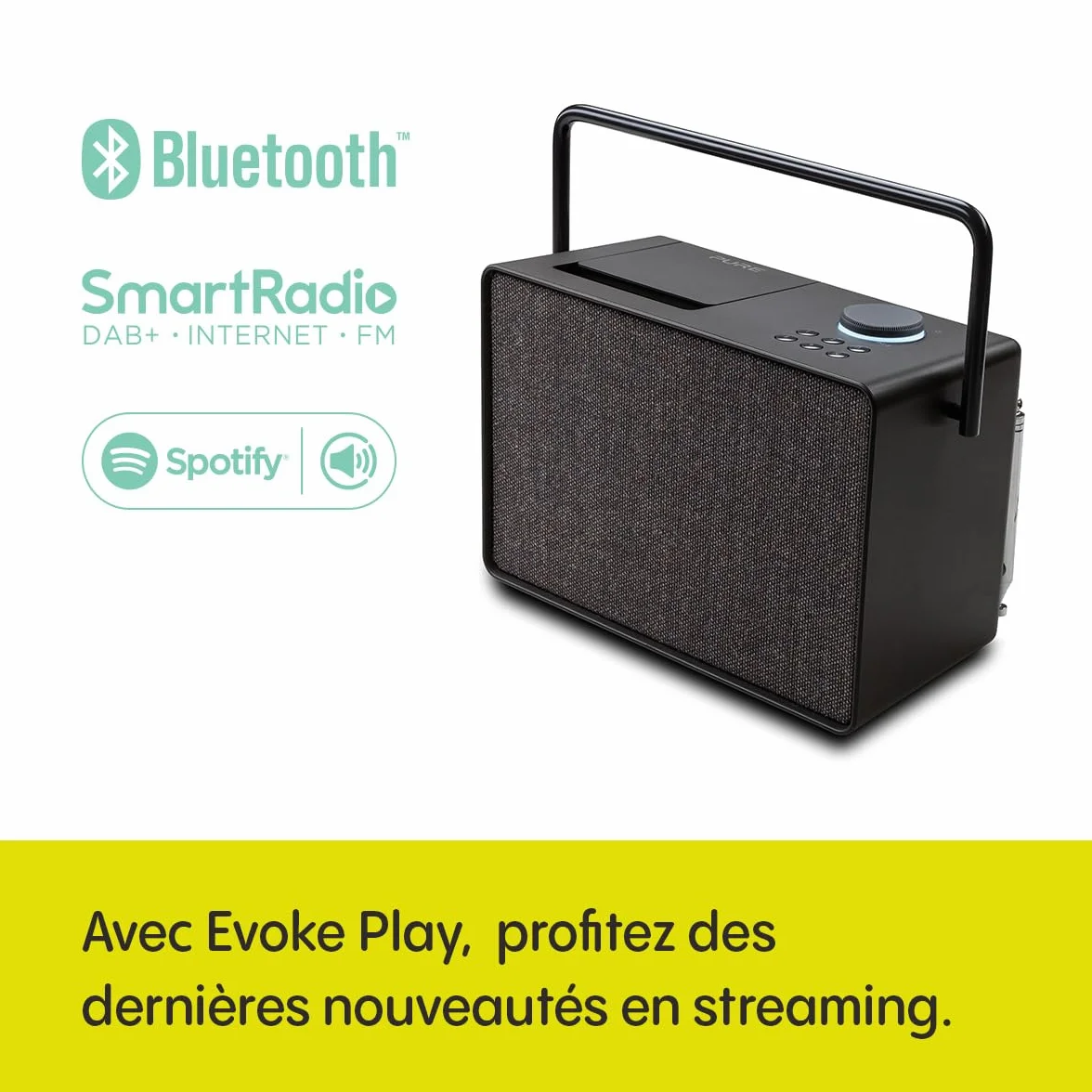 Pure Evoke Play Système de Musique Polyvalent Radio DAB+/FM, Internet, Spotify Connect, Bluetooth 40 W Coffee Black