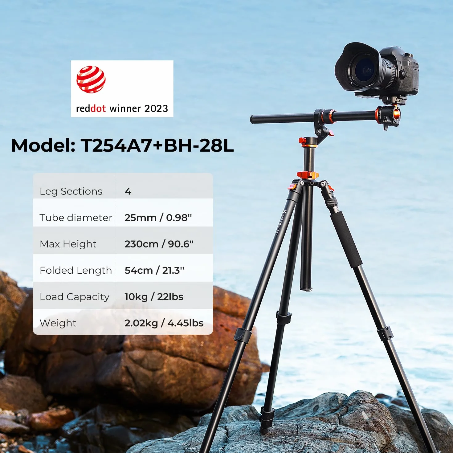 K&F CONCEPT Trépied Appareil Photo, 230CM Trépied Vidéo avec Bras Extension, Trepied Monopode Professionnel en Aluminium, Reflex Pied Caméra 360° Tête Ball et Plaque de Dégagement pour Canon DSLR
