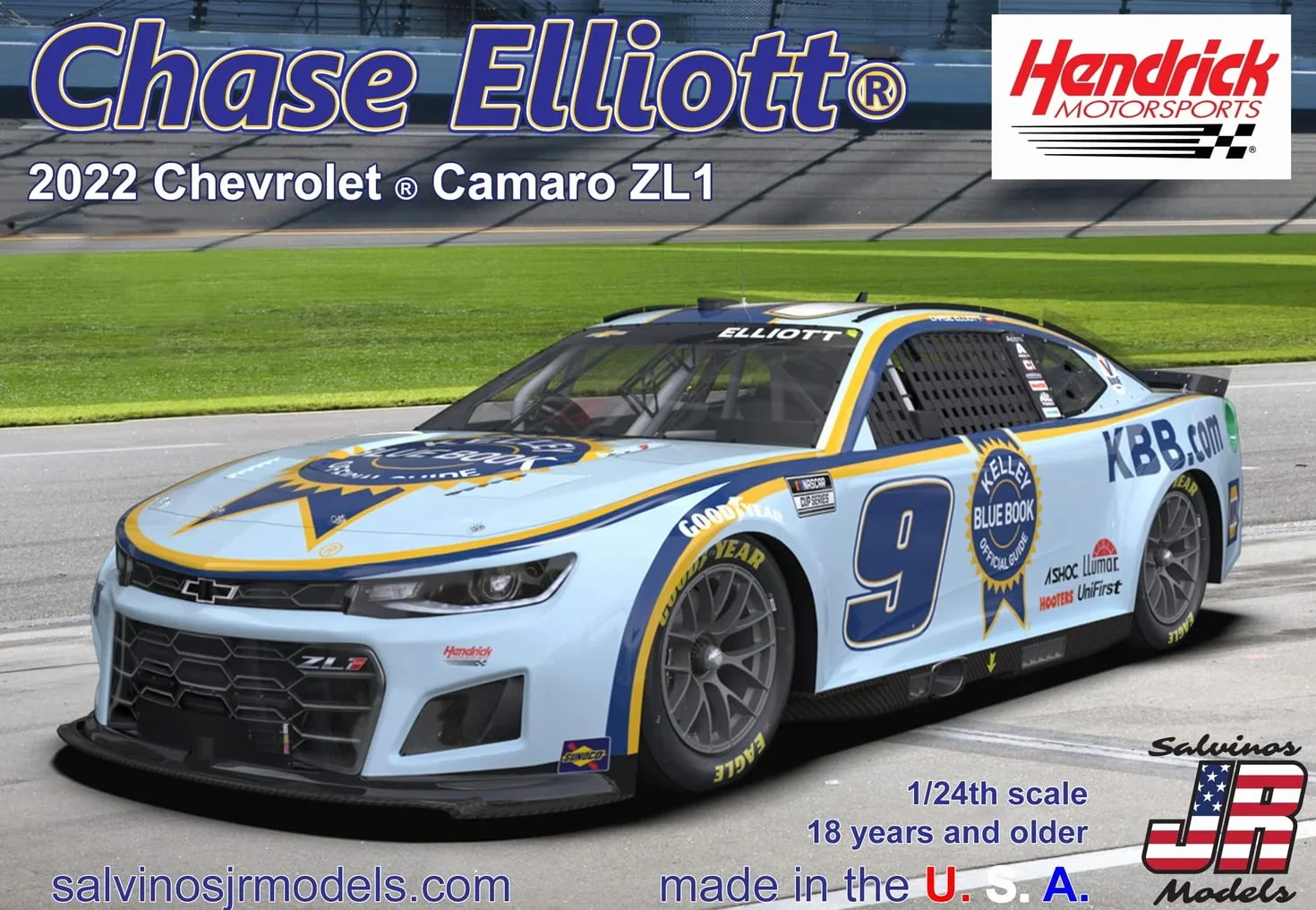 Salvinos J R Modèle 1/24 NASCAR 2022 Camaro ZL1 Chase Elliott Kelly Blue Book Plastique