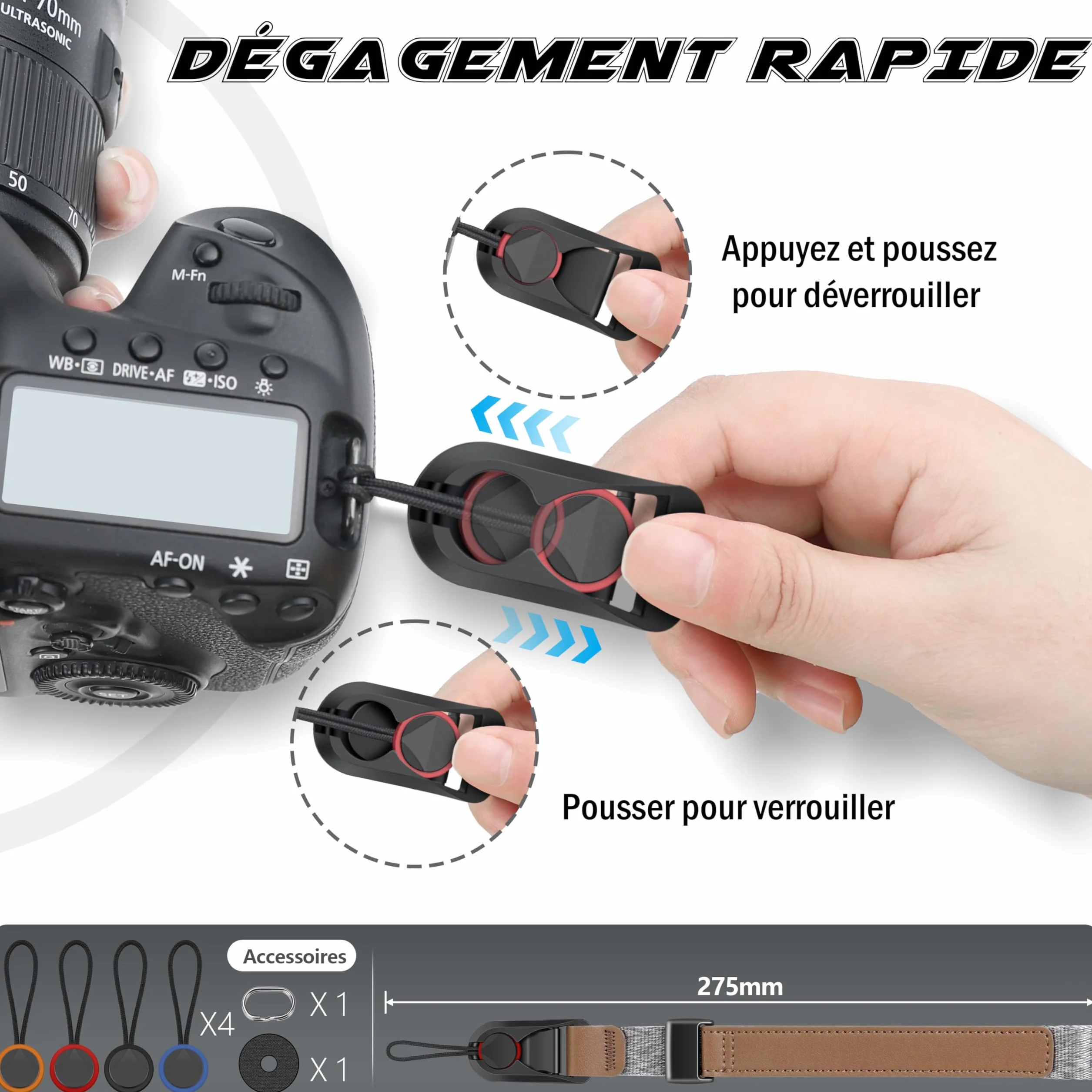 Sunya Dragonne pour Appareil Photo avec Boucle à Détachement Rapide, Sangle en Corde Nylon Compatible avec Appareils Photo DSLR ou Mirrorless