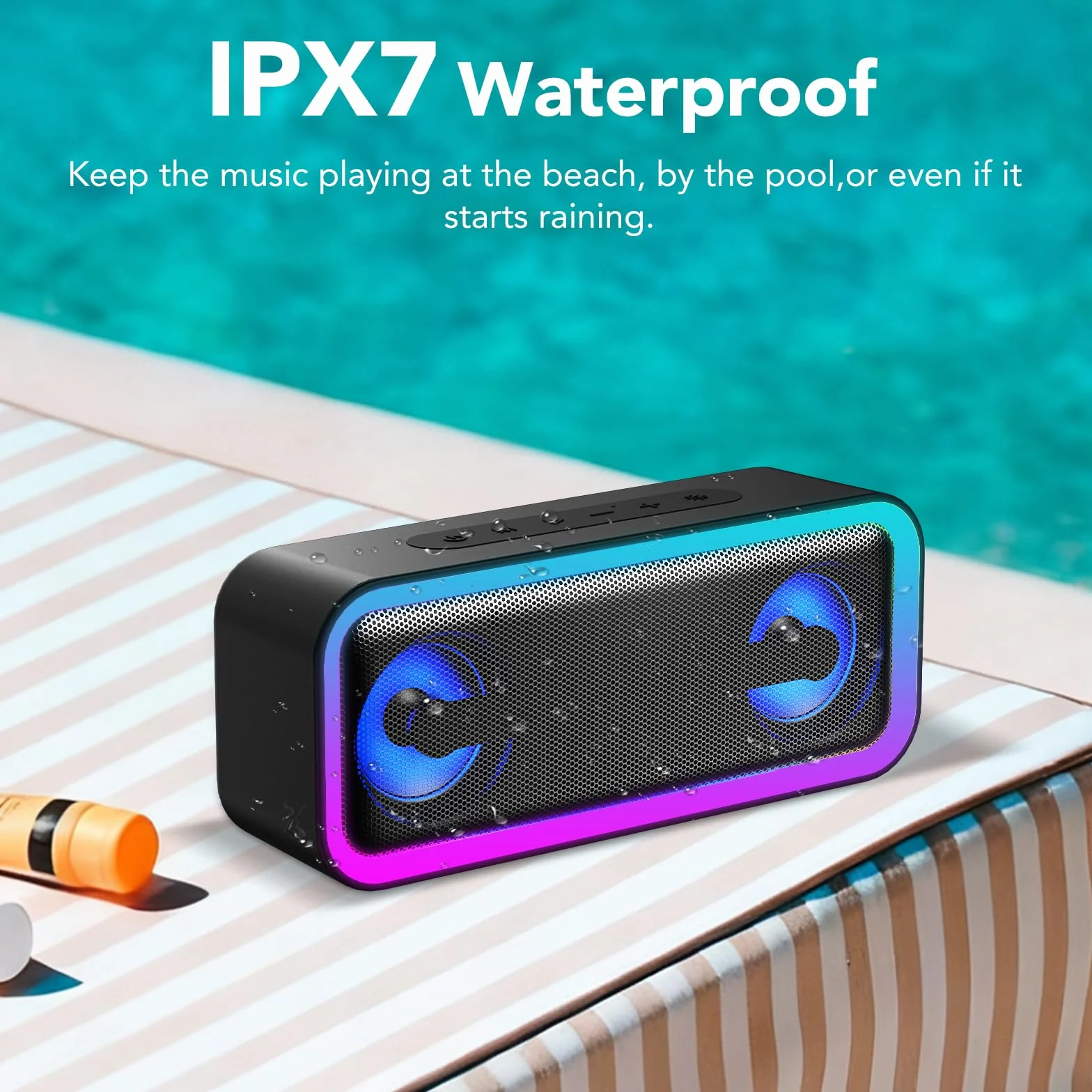 Enceinte Bluetooth Portable 5.4 Sans Fil 40W Stéréo IPX7 Autonomie 30h TWS Appel Mains Libres