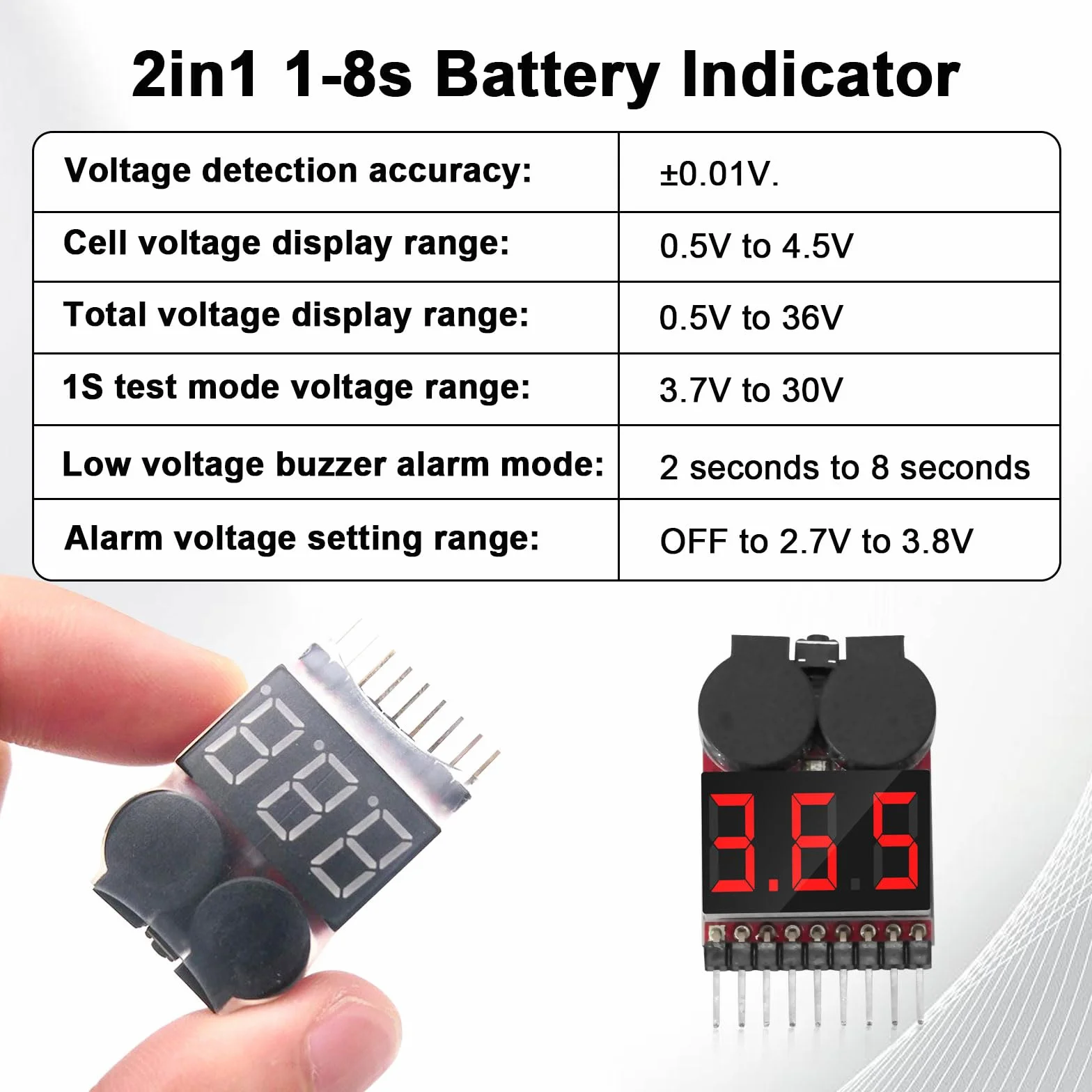 RUIZHI 1-8S Lipo Testeur Batterie Moniteur, Alarme de Basse Tension de Batterie au Lithium, Indicateur de Niveau Testeur de Batterie avec Indicateur LED pour Lipo/Life/LiMn/Batterie Li-ion(6 Pièces)