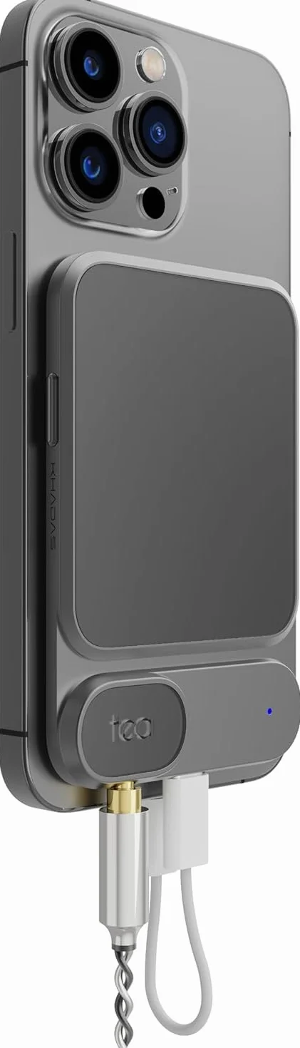 khadas Amplificateur de Casque Tea, DAC Portable & Amplificateur Hi-FI Magnétique | 32bit/384KHz | USB-C & Bluetooth 5.0 | Batterie 1160mAh | Sortie 3,5 mm pour Streaming/Jeux/Musique (Gris)
