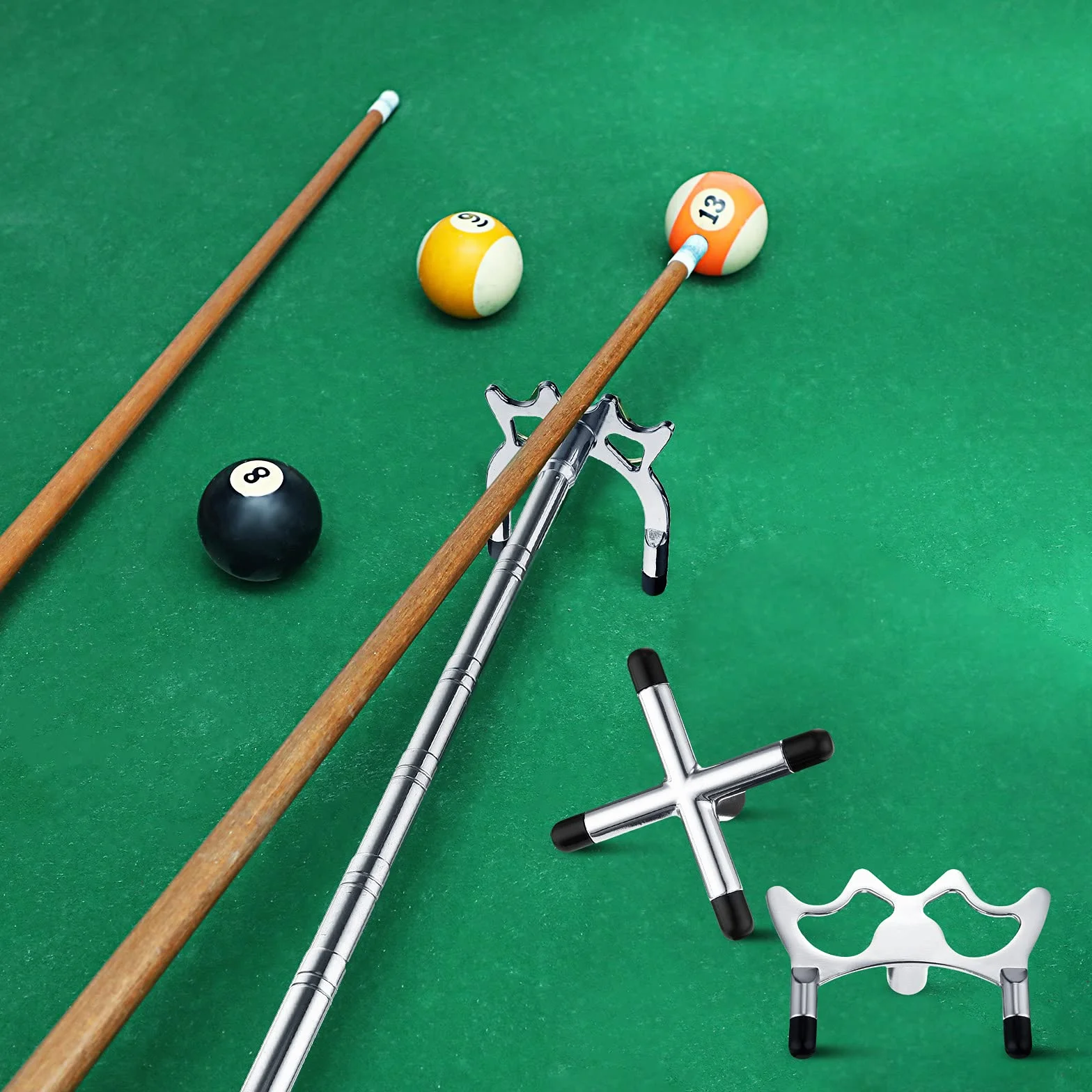 Bâton Pont de Queue de Billard Rétractable 3 Pièces Tête en Laiton Amovible Accessoire pour Table de Billard