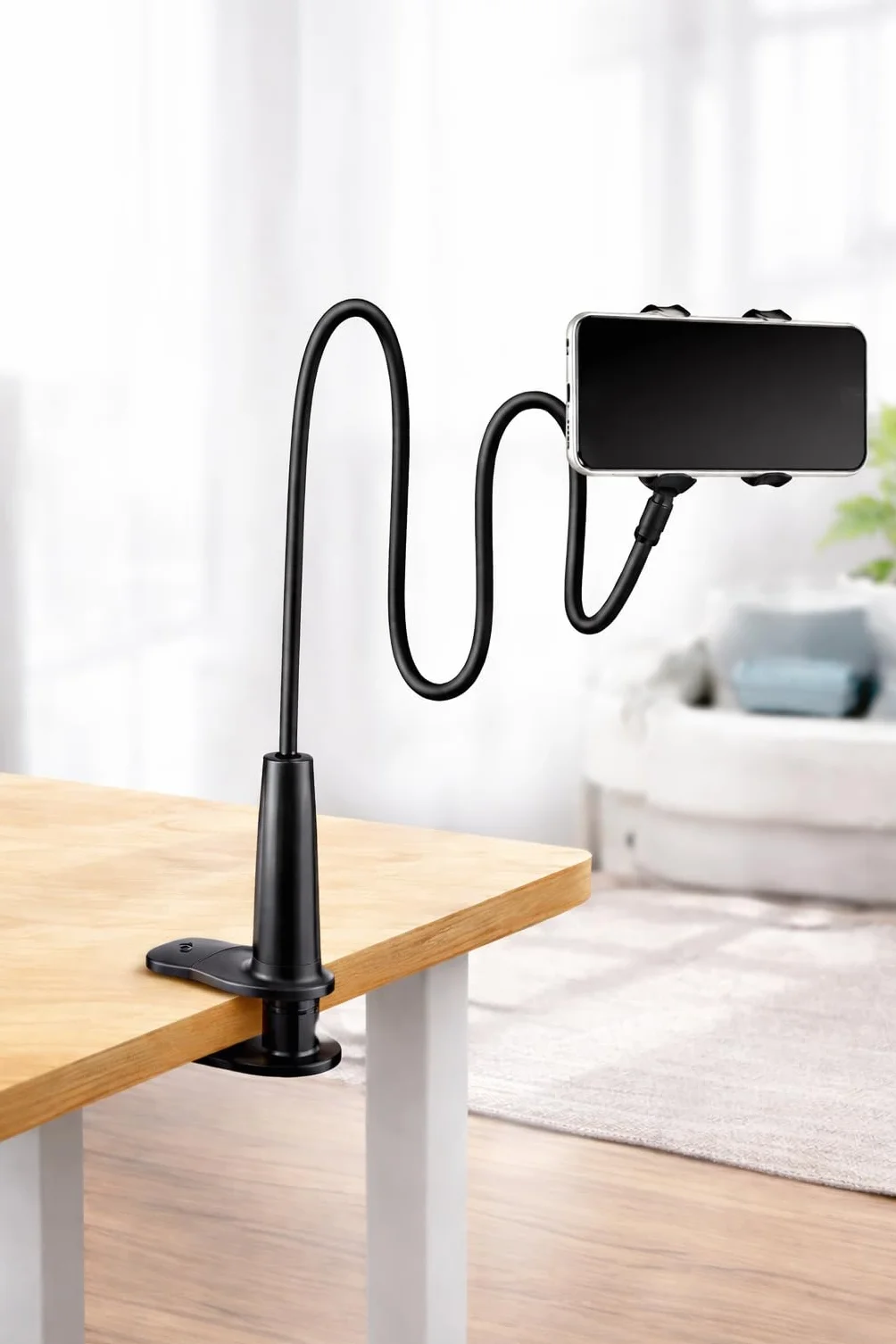 Support Téléphone pour Lit avec Bras Flexible à Col de Cygne – Support Smartphone Rotation 360° Réglable – Compatible iPhone 7 8 X XS 11 12 13 14 15 16 17 Pro Samsung Huawei Honor – 4 à 6,5 Pouces