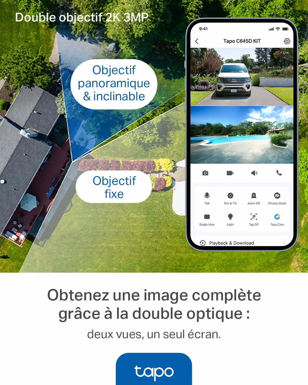 Tapo C645D KIT Caméra Extérieur sans Fil Solaire 2K Double Objectif – Caméra Surveillance WiFi Extérieure sans Fil 360°, Détection IA Personne/Véhicule/Animal, Suivi Automatique, Batterie 10000mAh