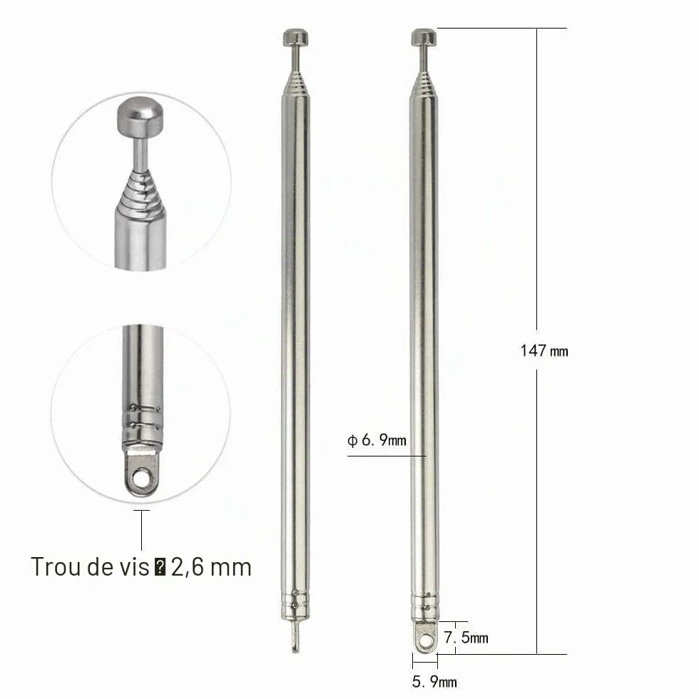 Bingfu Antenne Télescopique Radio FM Dab Portable Interieur 74 cm 7 Sections Antenne Remplacement pour pour Radio Transistor Poste Portable Tuner Chaîne HiFi Récepteur AV Home Cinéma Audio CD,2 Paquet
