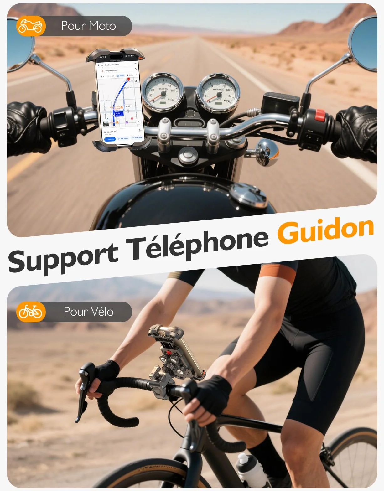 Support Telephone Moto Anti Vibration, [sans Outils] Support Porte Telephone Velo, [Coussin Silicone] Support Téléphone Trotinette Electrique Compatible iPhone, Galaxy, Smartphones 4.7-6.9''